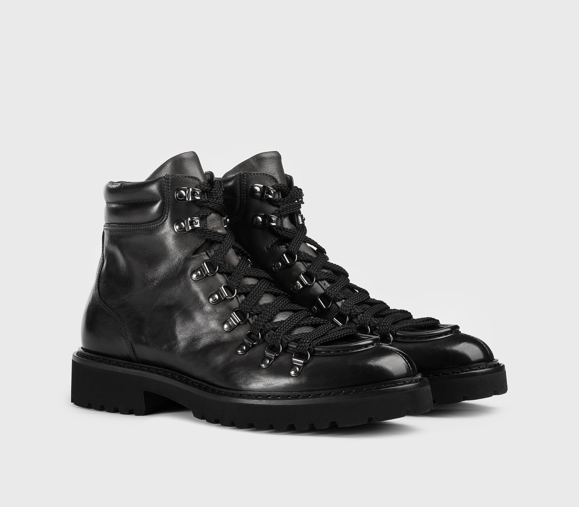 Dark grey leather lace-up ankle boot