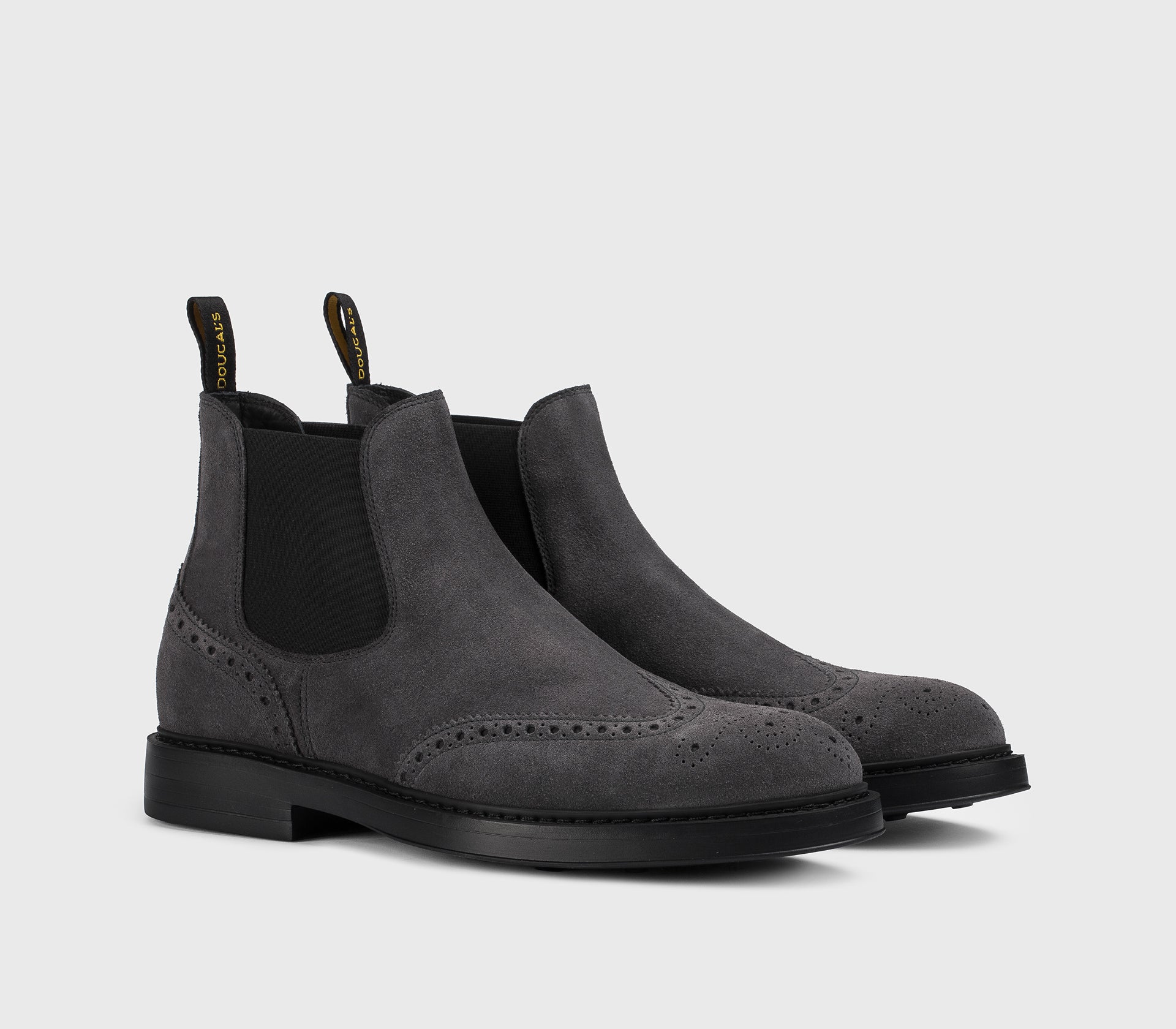 Wingtip-Stiefelette aus anthrazitgrauem Veloursleder