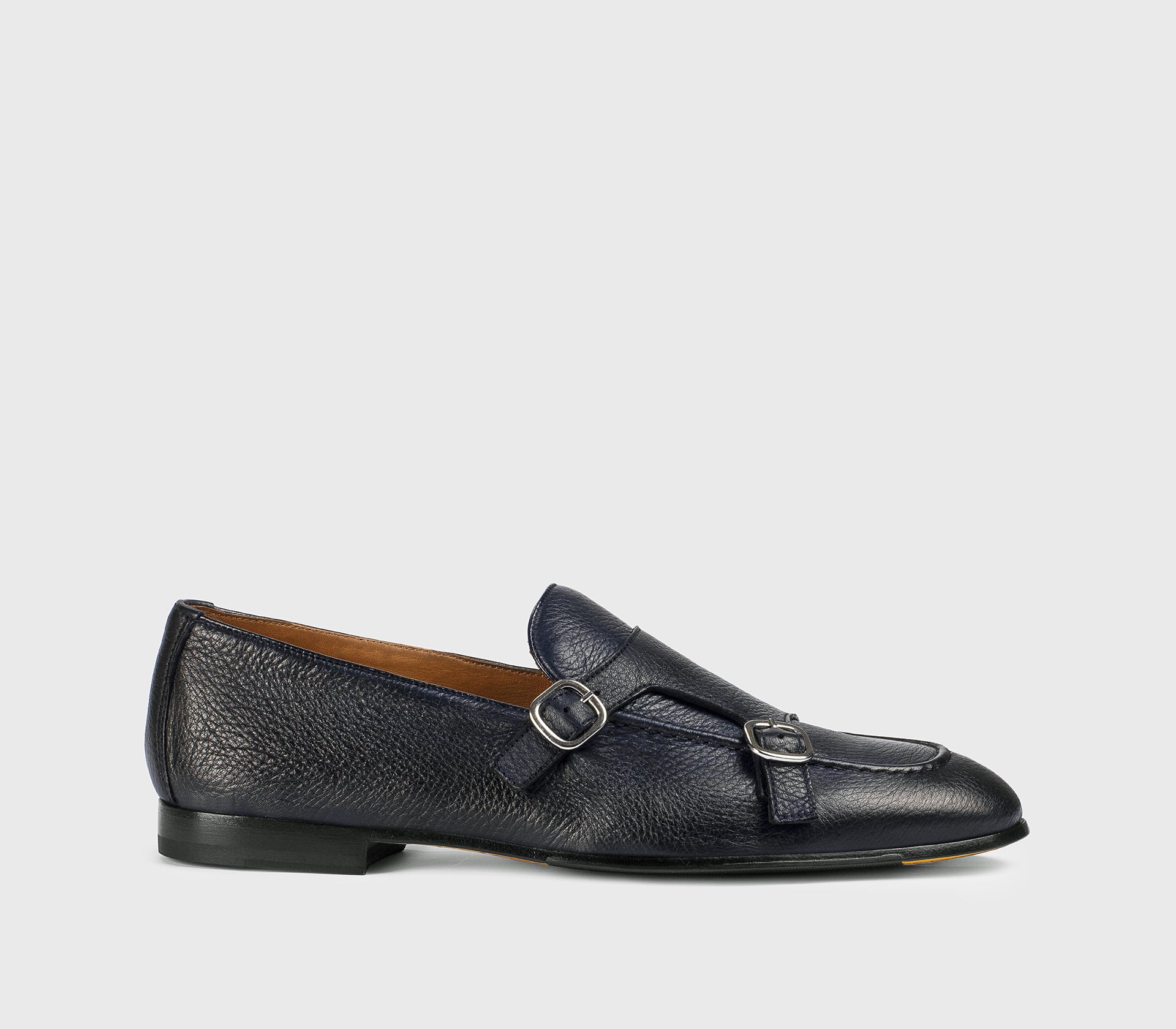 Blue deerskin double-buckle loafer