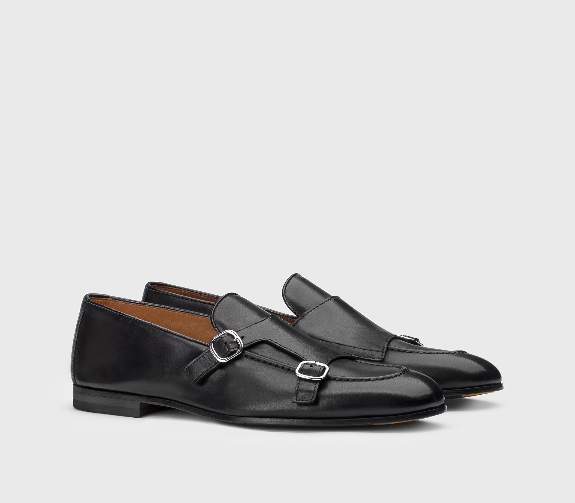 Monkstrap-Mokassin aus schwarzem Leder