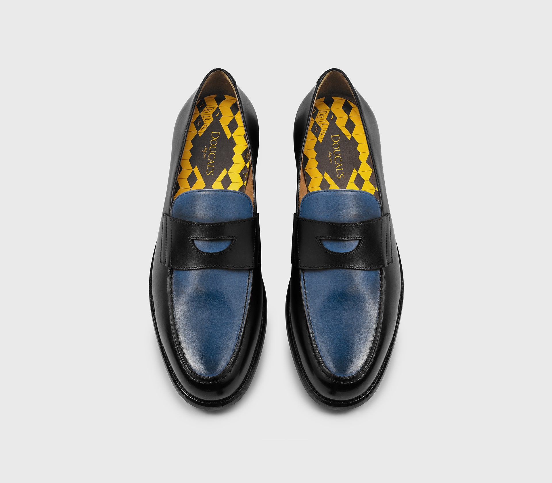 DU3260MARIPF326NN02 - Mocassino "Mario 50" in pelle bicolore nero e azzurro