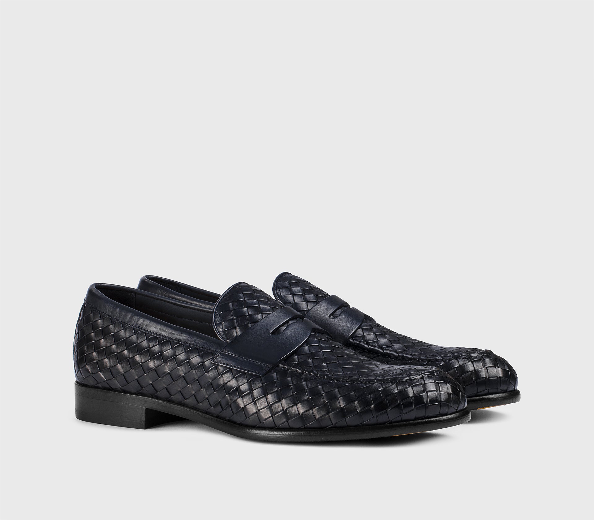 Blue woven leather loafer