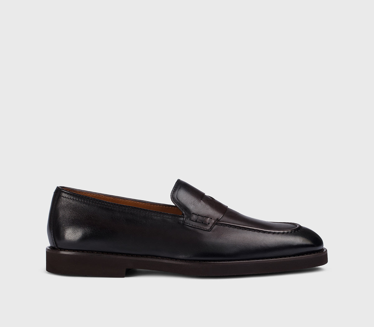 Dark brown leather penny loafer