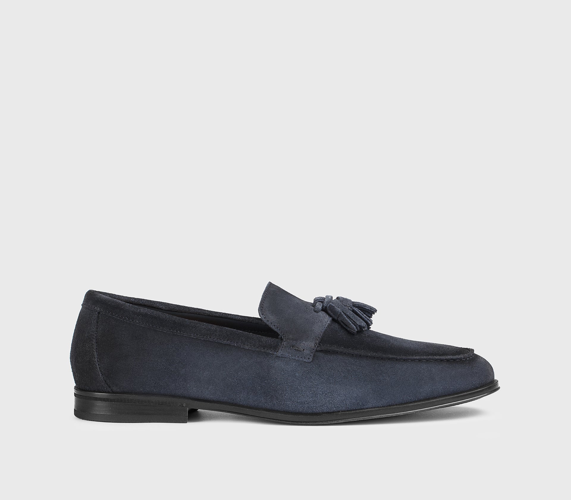 Blue suede loafer with tassels