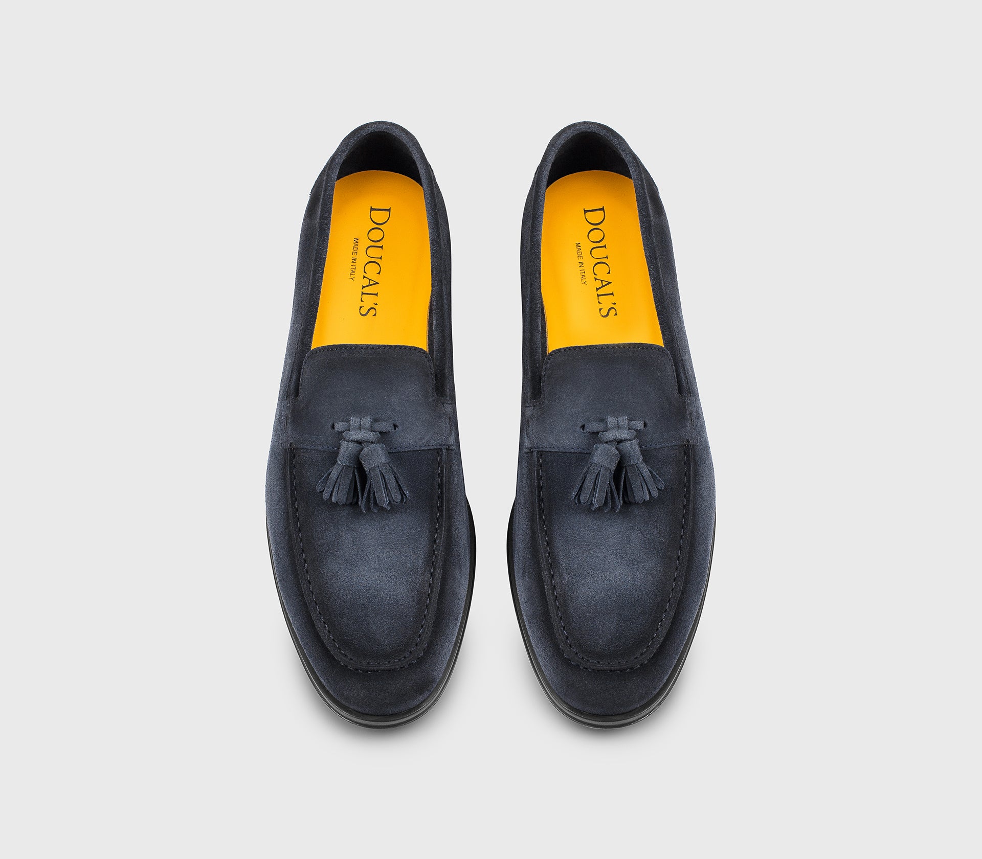 Blue suede loafer with tassels
