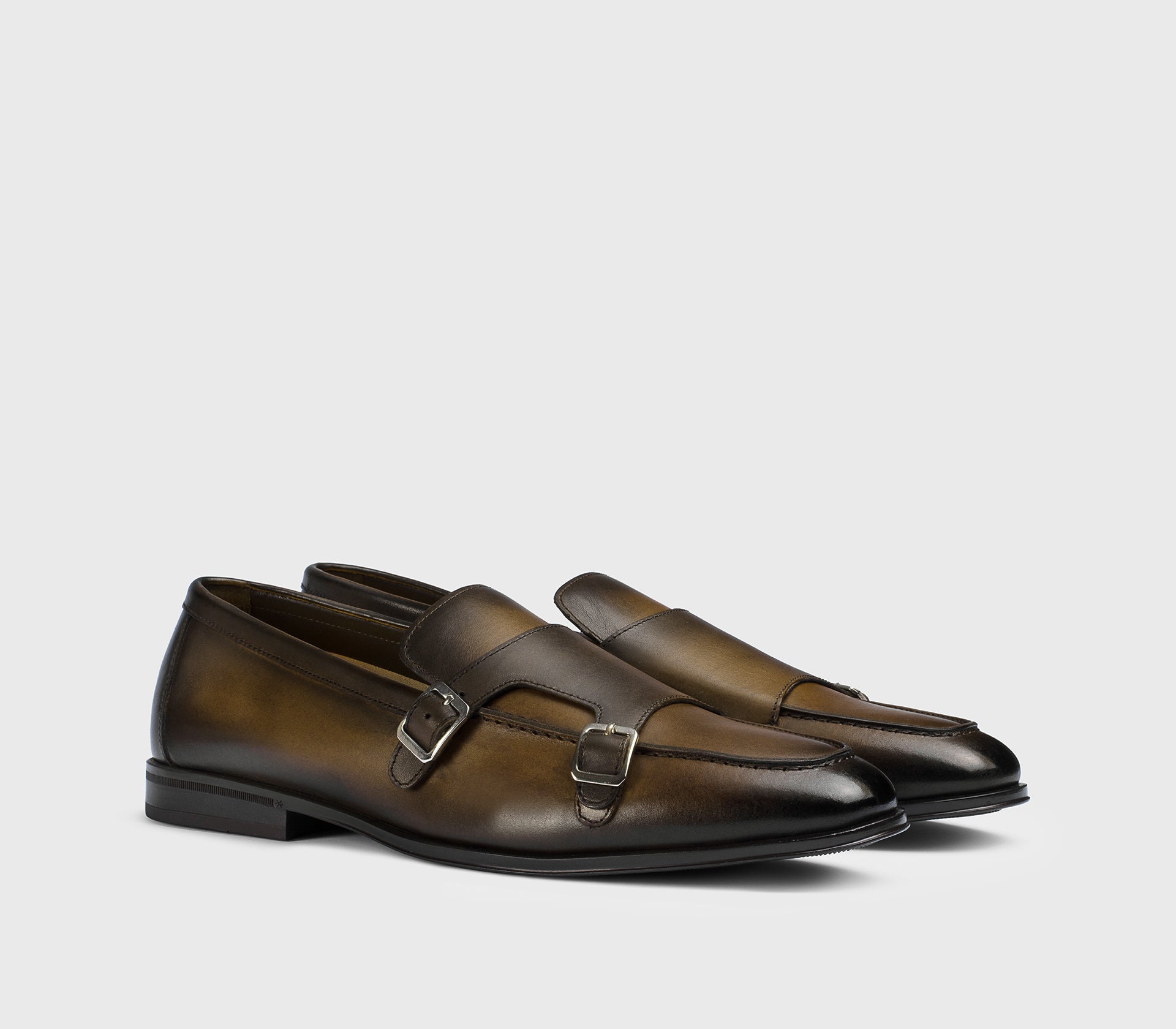 Dark brown leather double-buckle loafer
