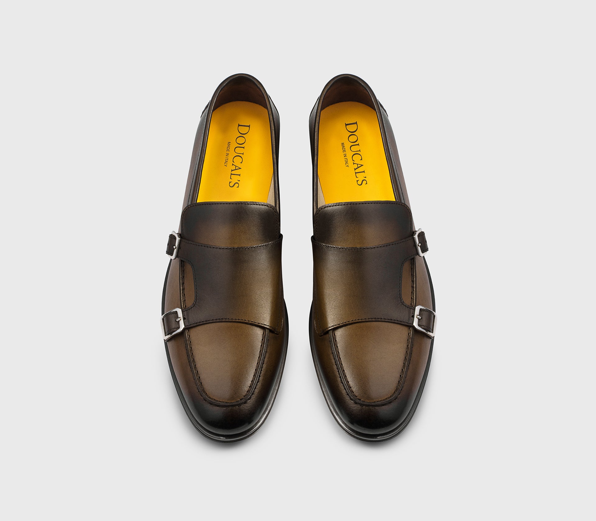 Dark brown leather double-buckle loafer