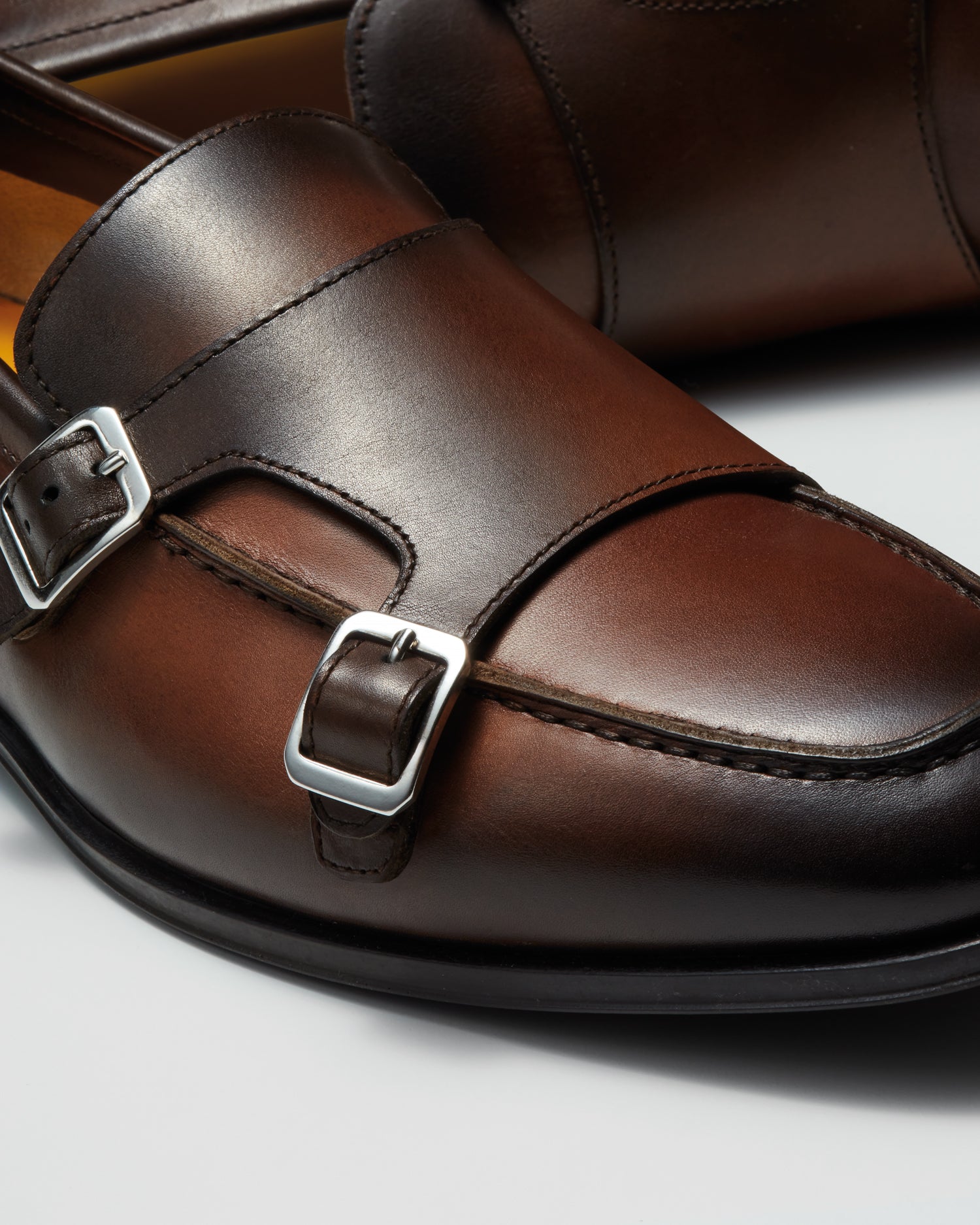Dark brown leather double-buckle loafer
