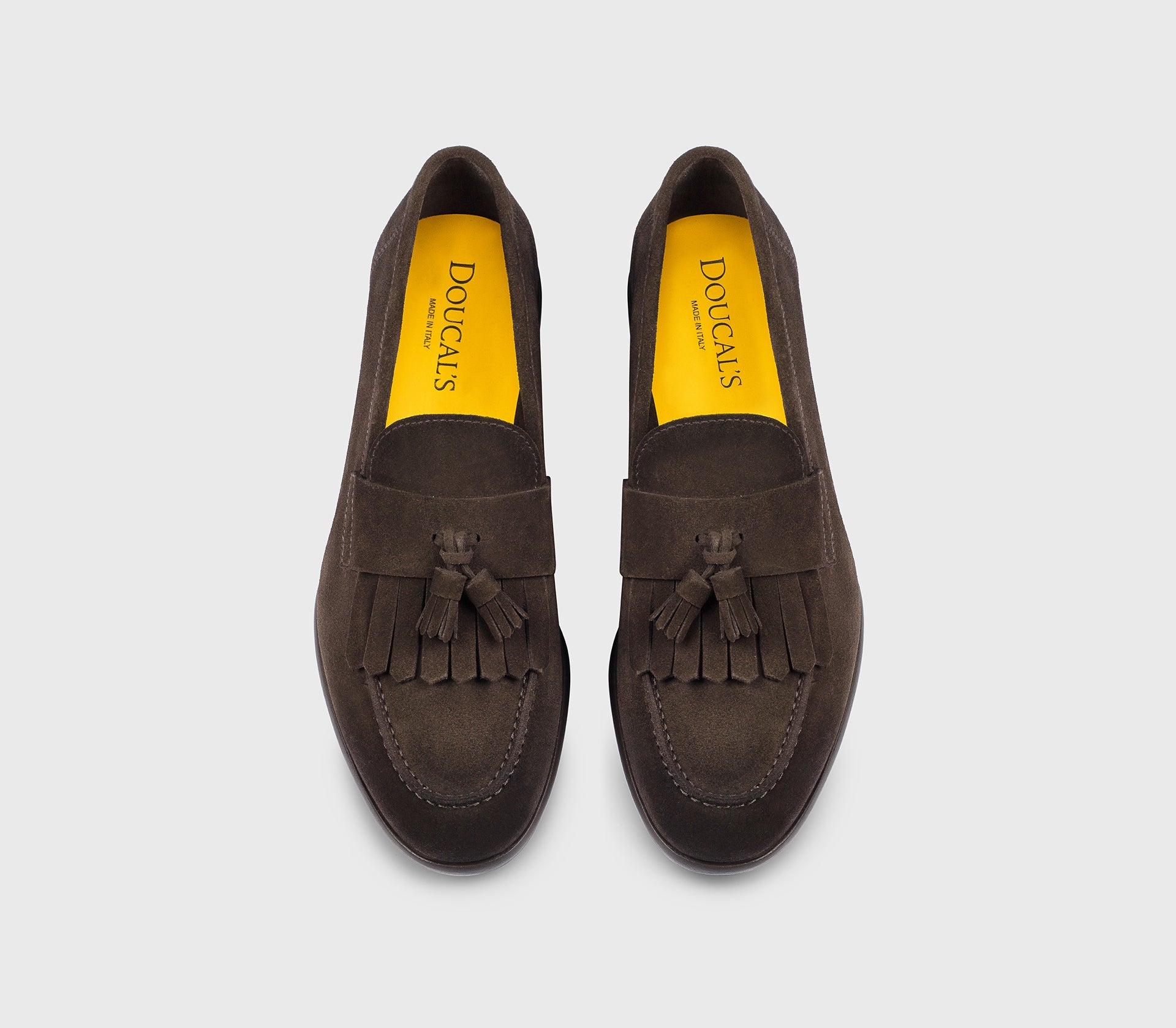 Mocassin à glands et frange en daim brun terreux