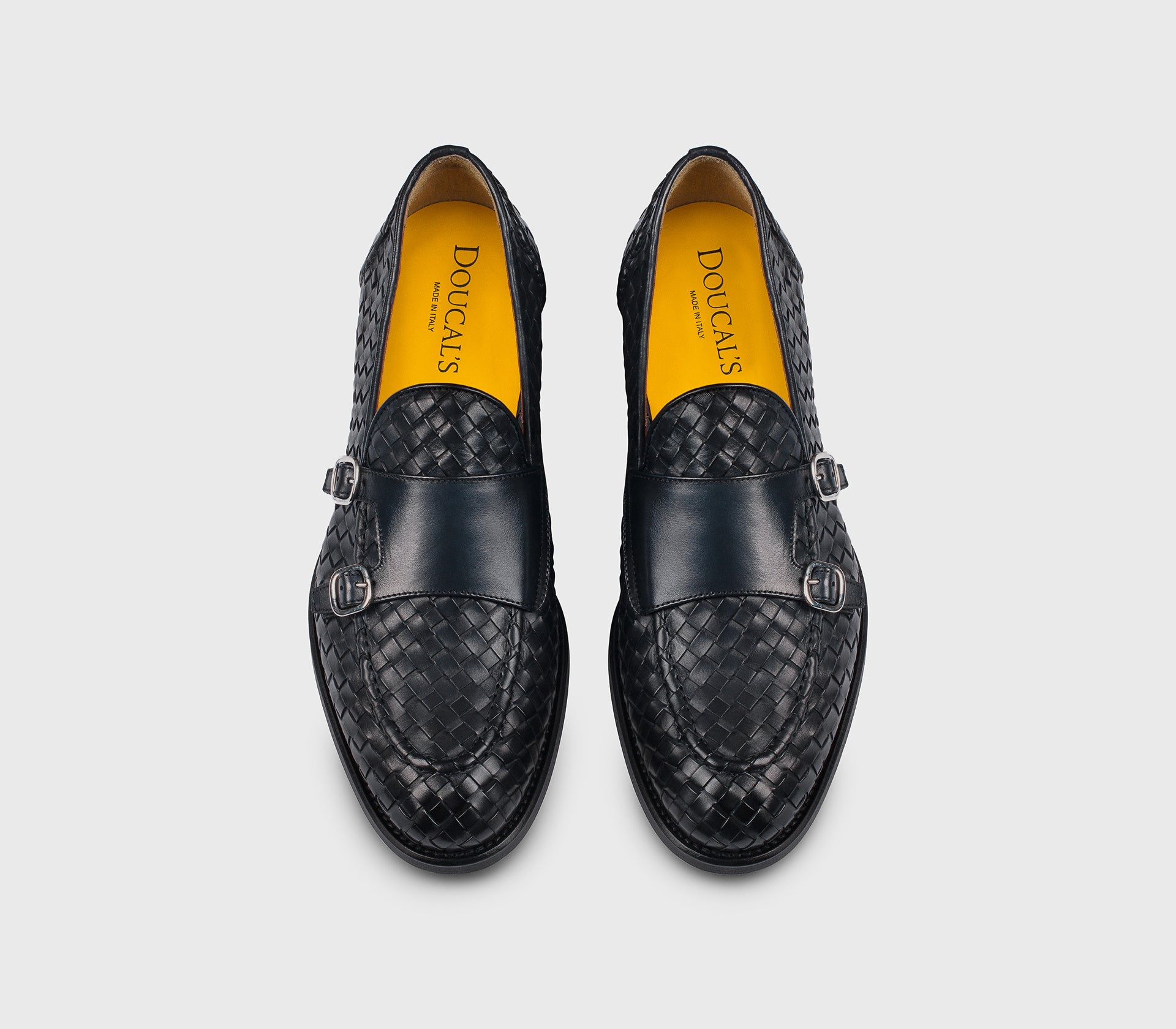 Mocassin à double boucle en cuir tressé bleu