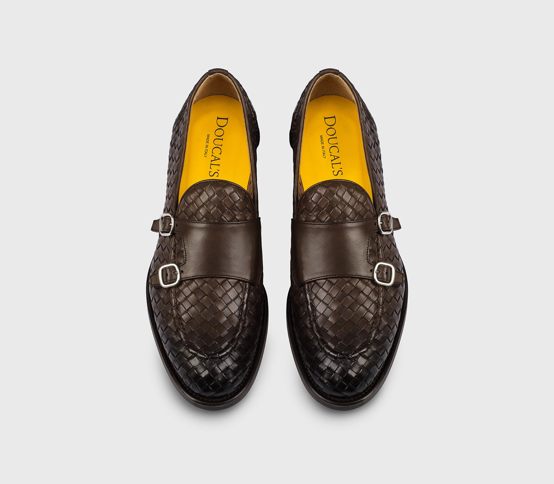 Mocassin à double boucle en cuir tressé brun foncé