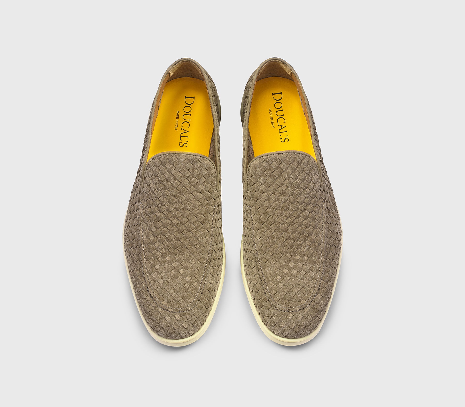 Taupe-coloured woven suede loafer