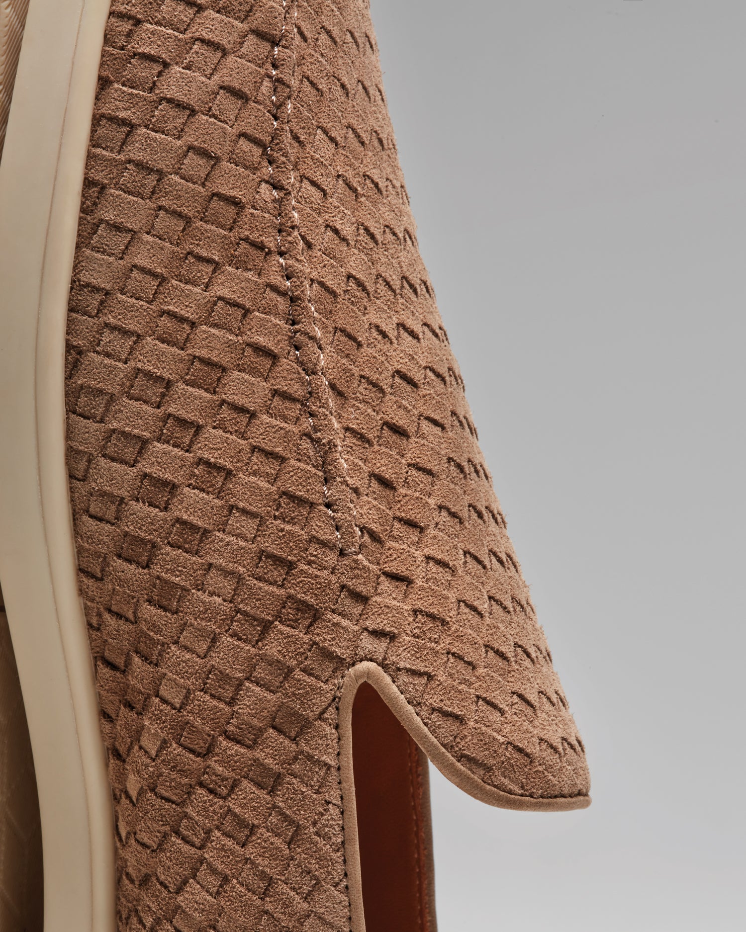 Taupe-coloured woven suede loafer