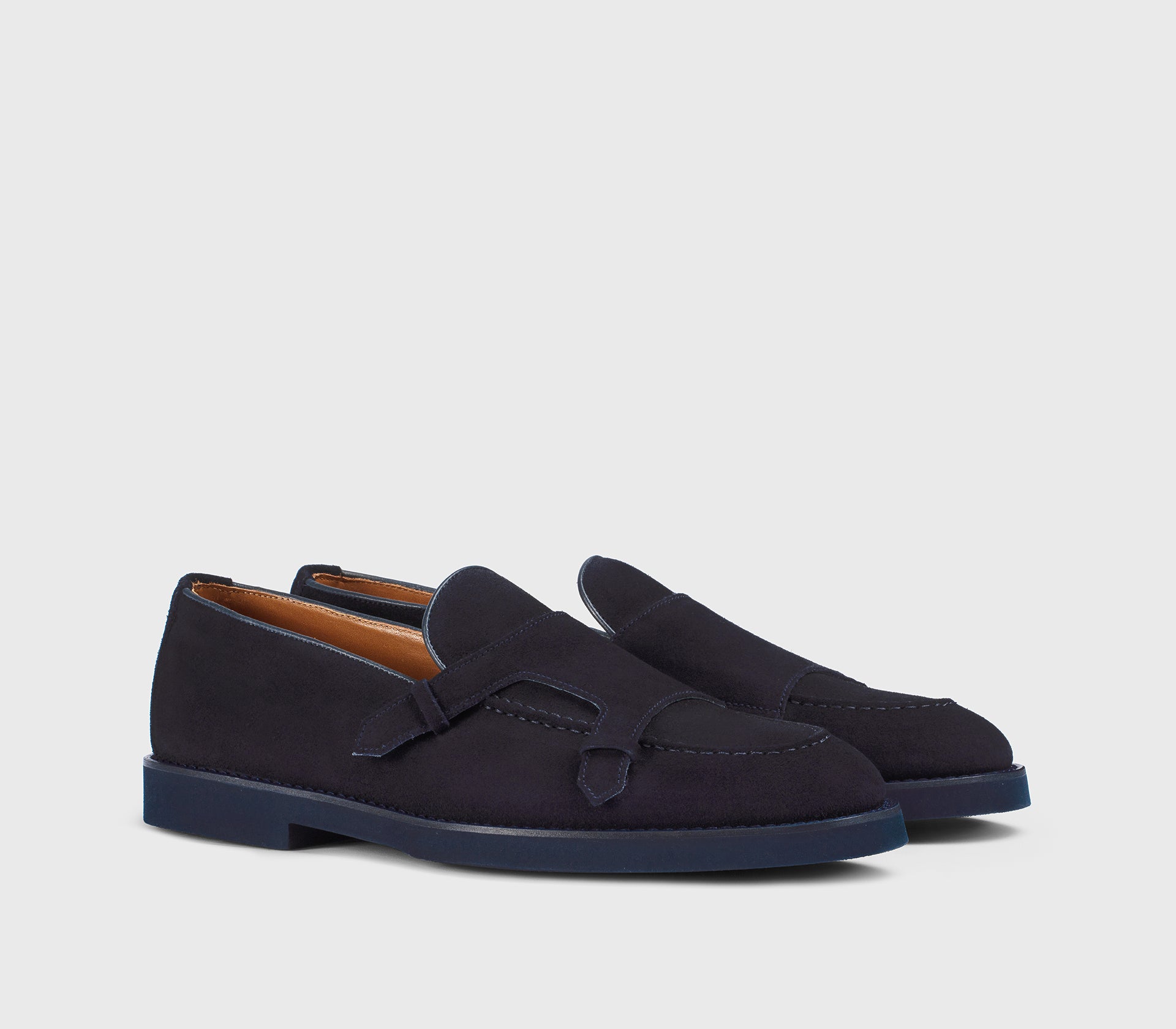Blue suede loafer with “loop” detail