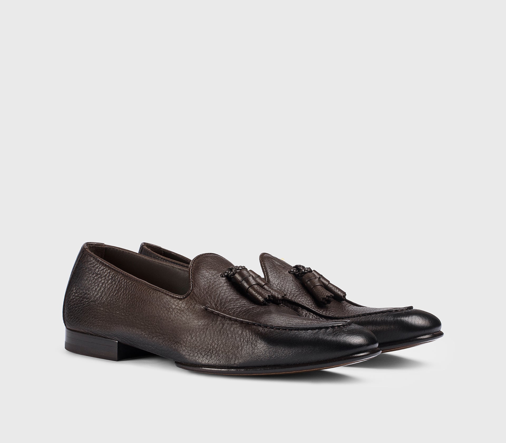 Dark brown deerskin leather loafer with tassels