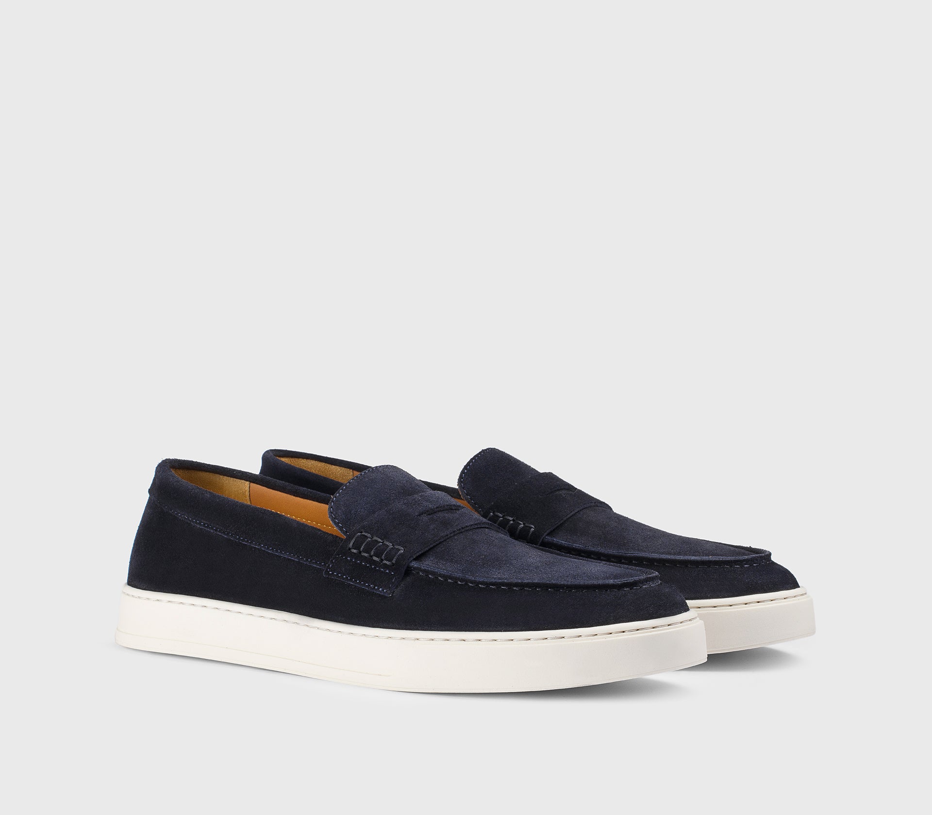 Blue suede slip-on loafer with vamp