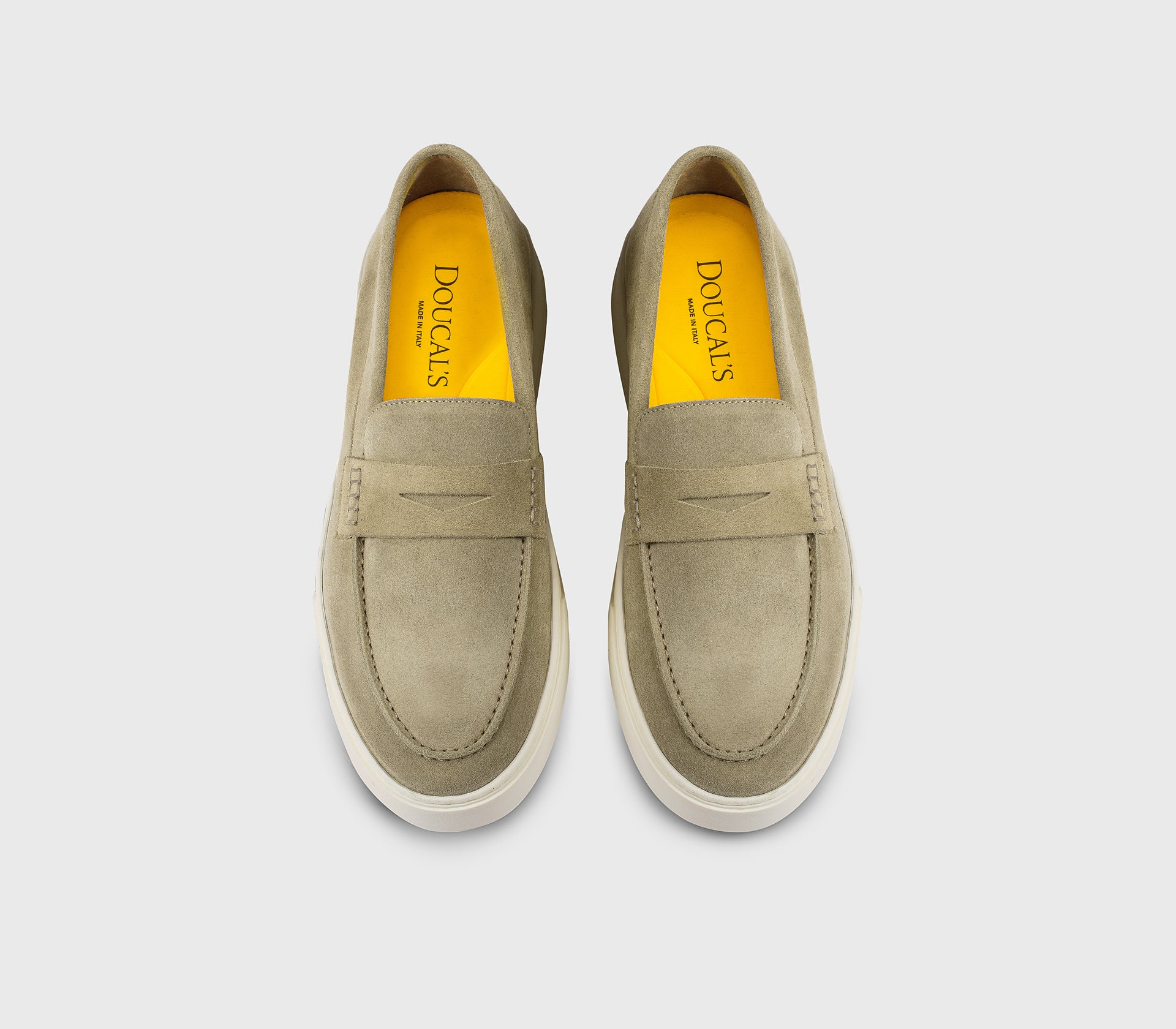 Sand suede slip-on loafer with vamp