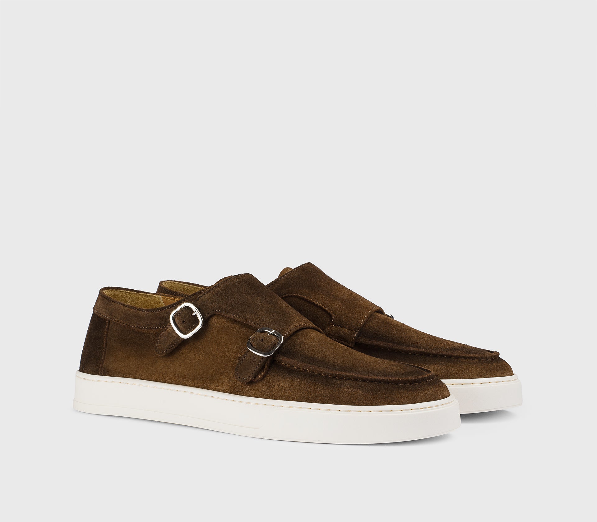 “Snuff” brown suede double-buckle