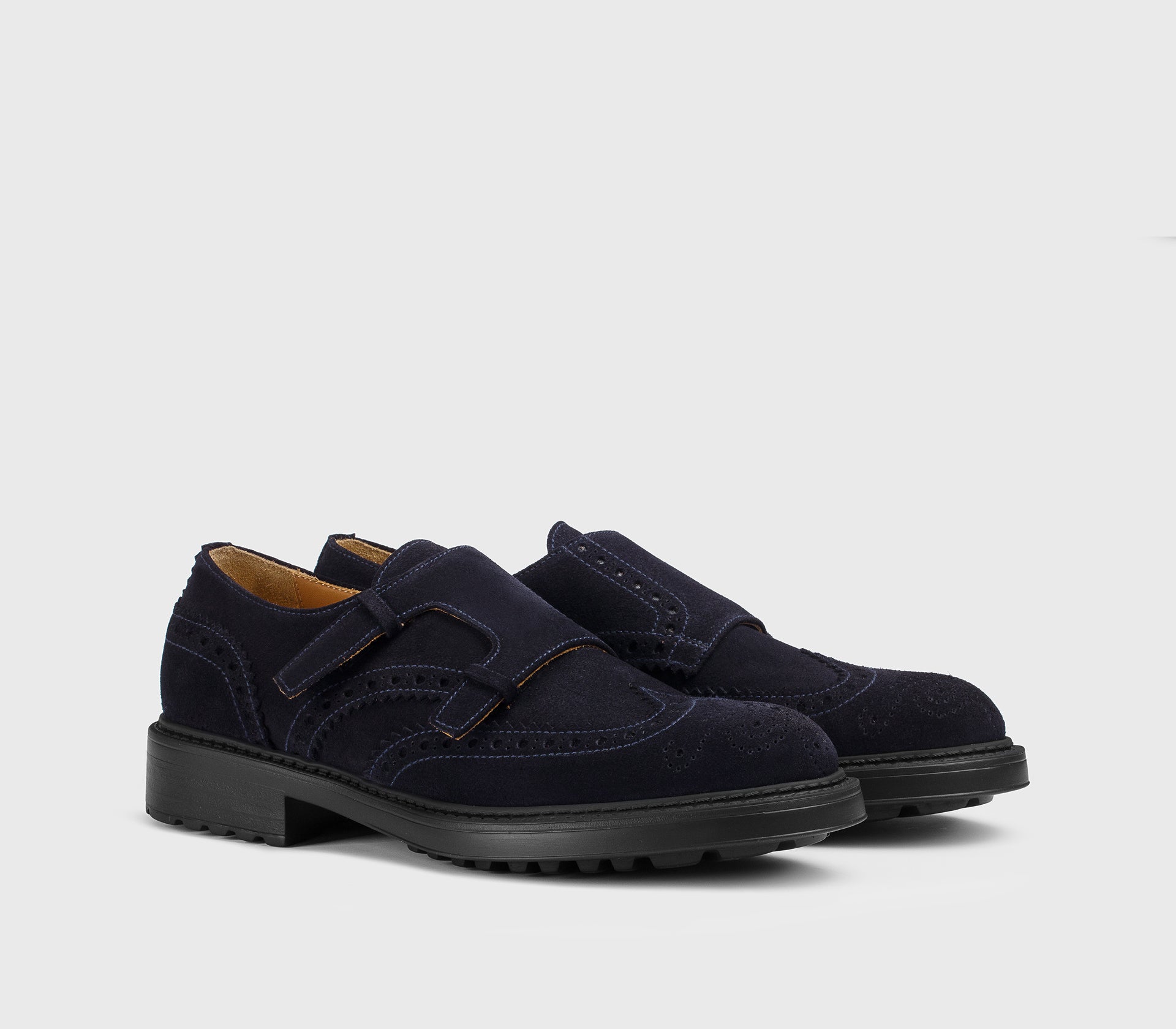 Doppel-Monkstrap mit „Zierriegel“ aus blauem Veloursleder