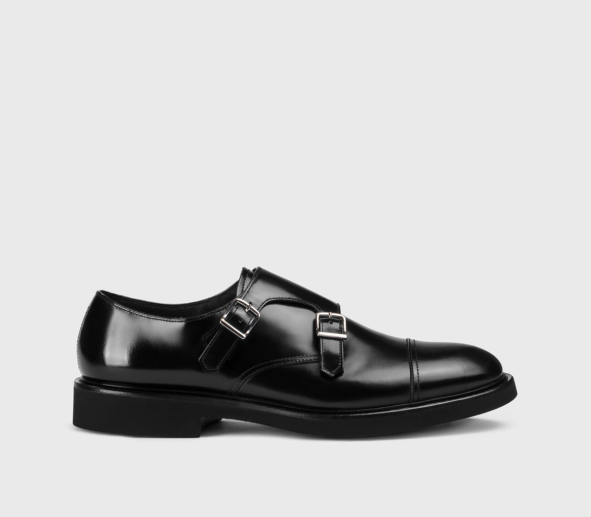 Schuh mit doppelter Schnalle aus schwarzem Leder