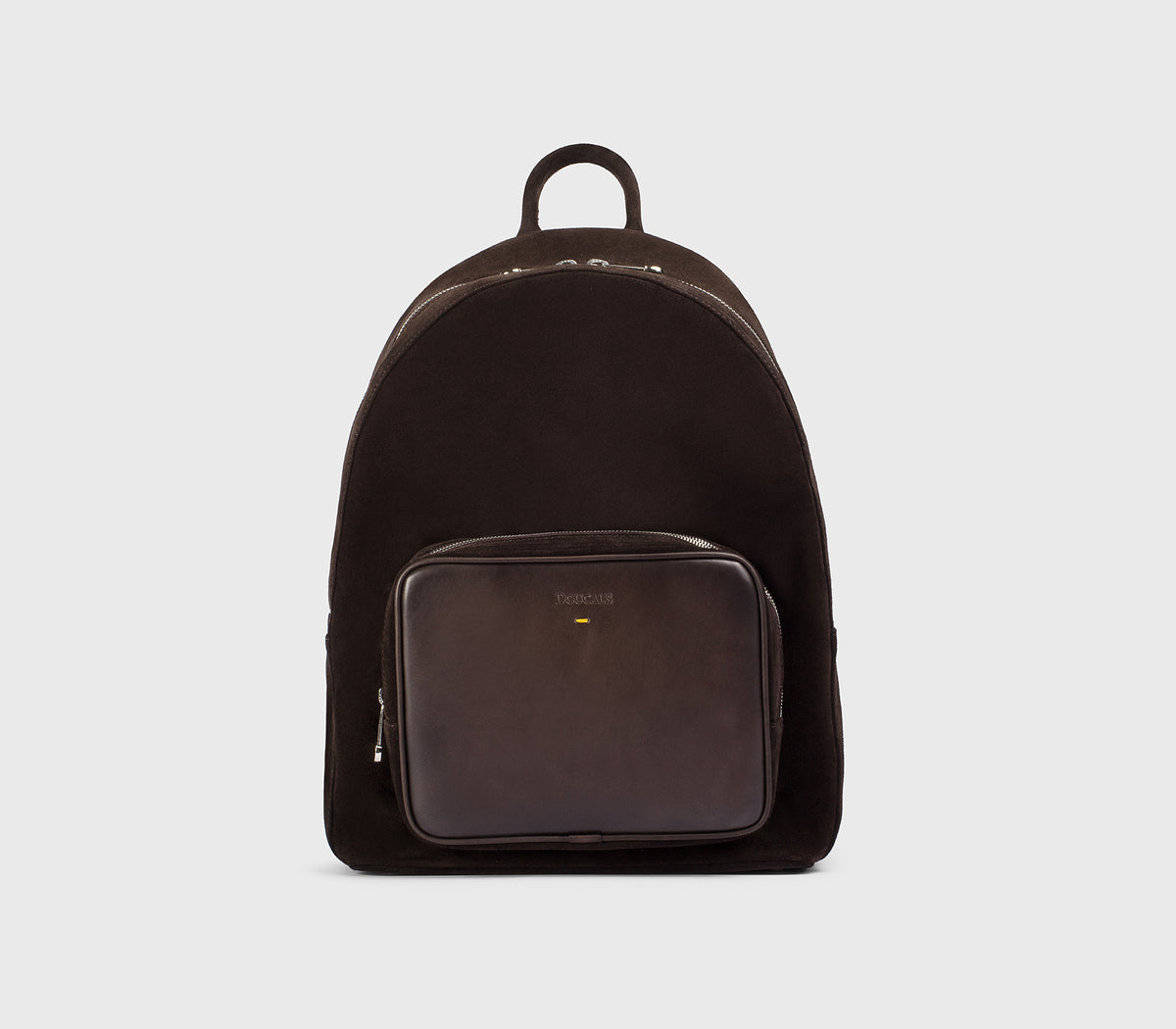 Rucksack aus erdbraunem Veloursleder und Leder