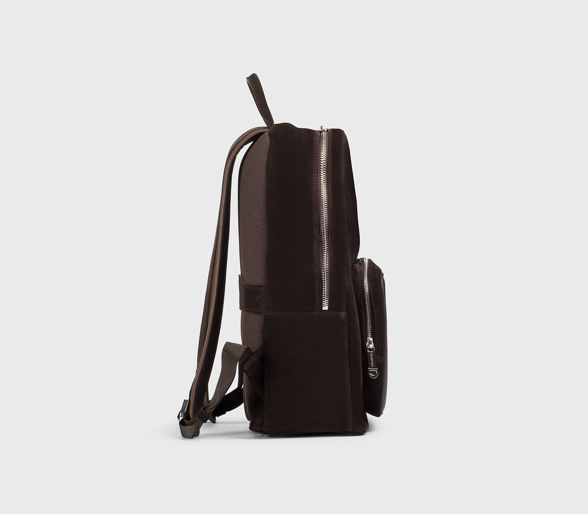 Rucksack aus erdbraunem Veloursleder und Leder