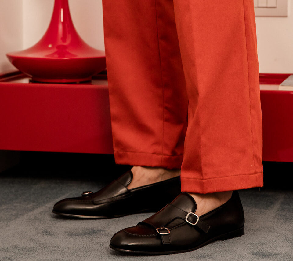 Monkstrap-Mokassin aus schwarzem Leder