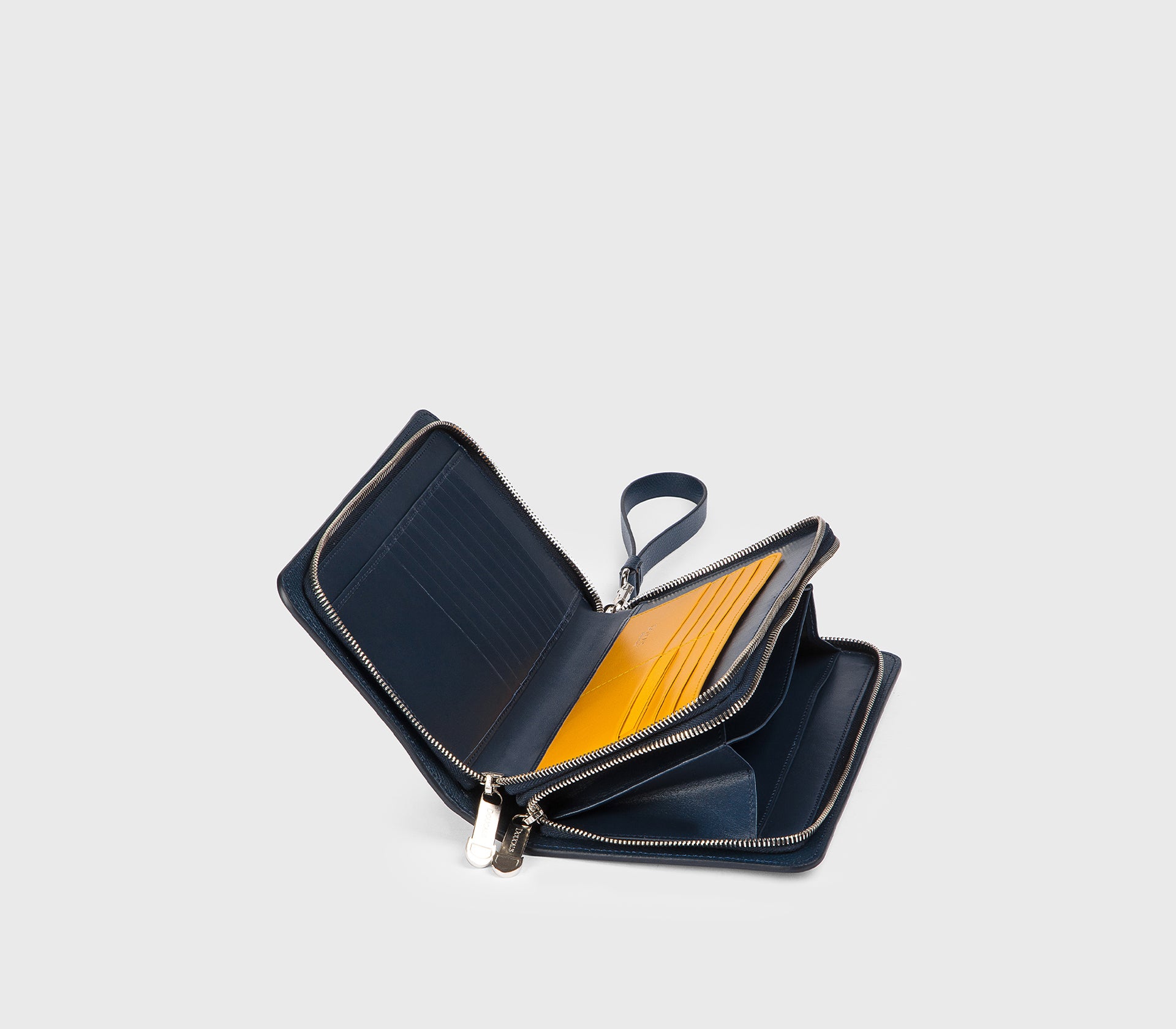 Navy Palmellato leather double-zip wallet