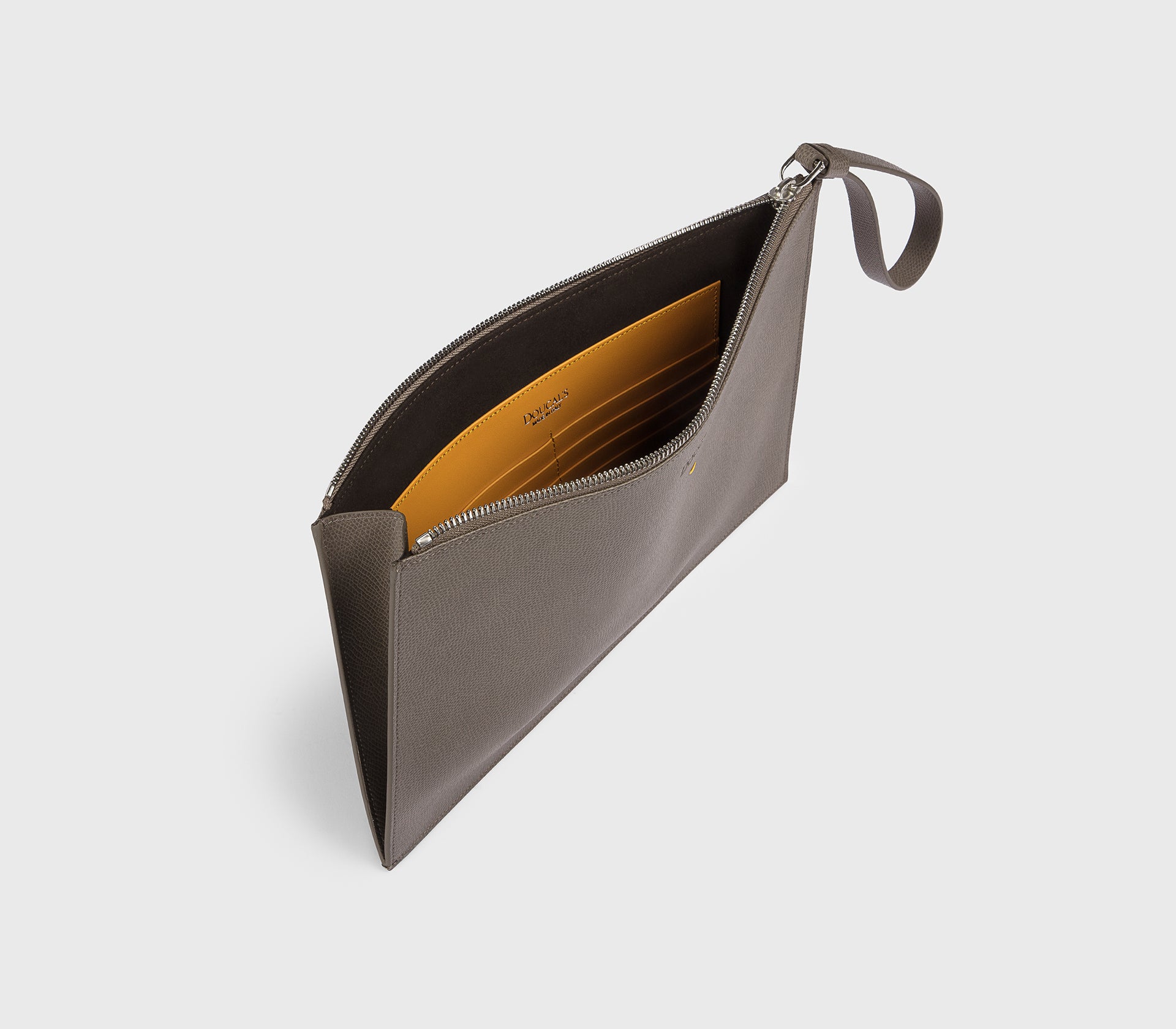 Pochette porta documenti in pelle palmellata taupe