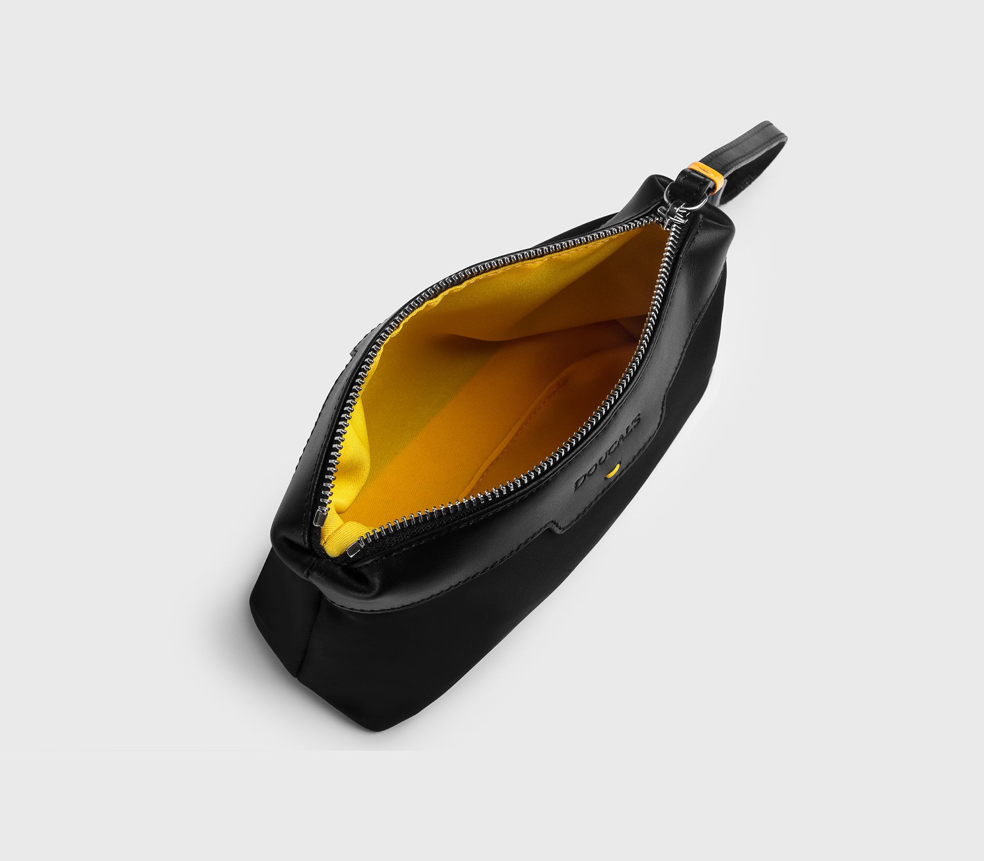 Pochette en tissu technique et éléments en cuir noir