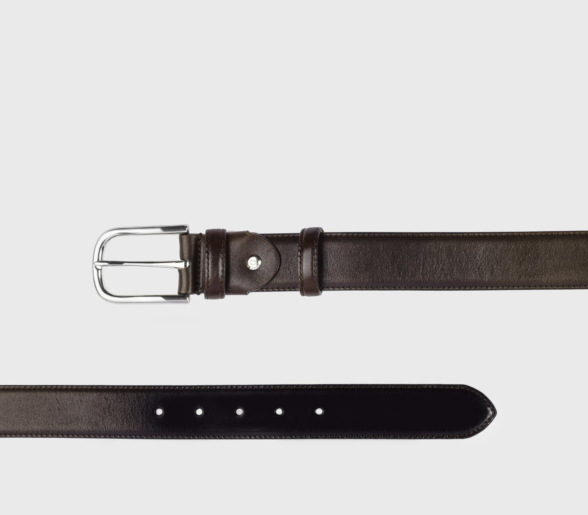 Adjustable dark brown leather belt