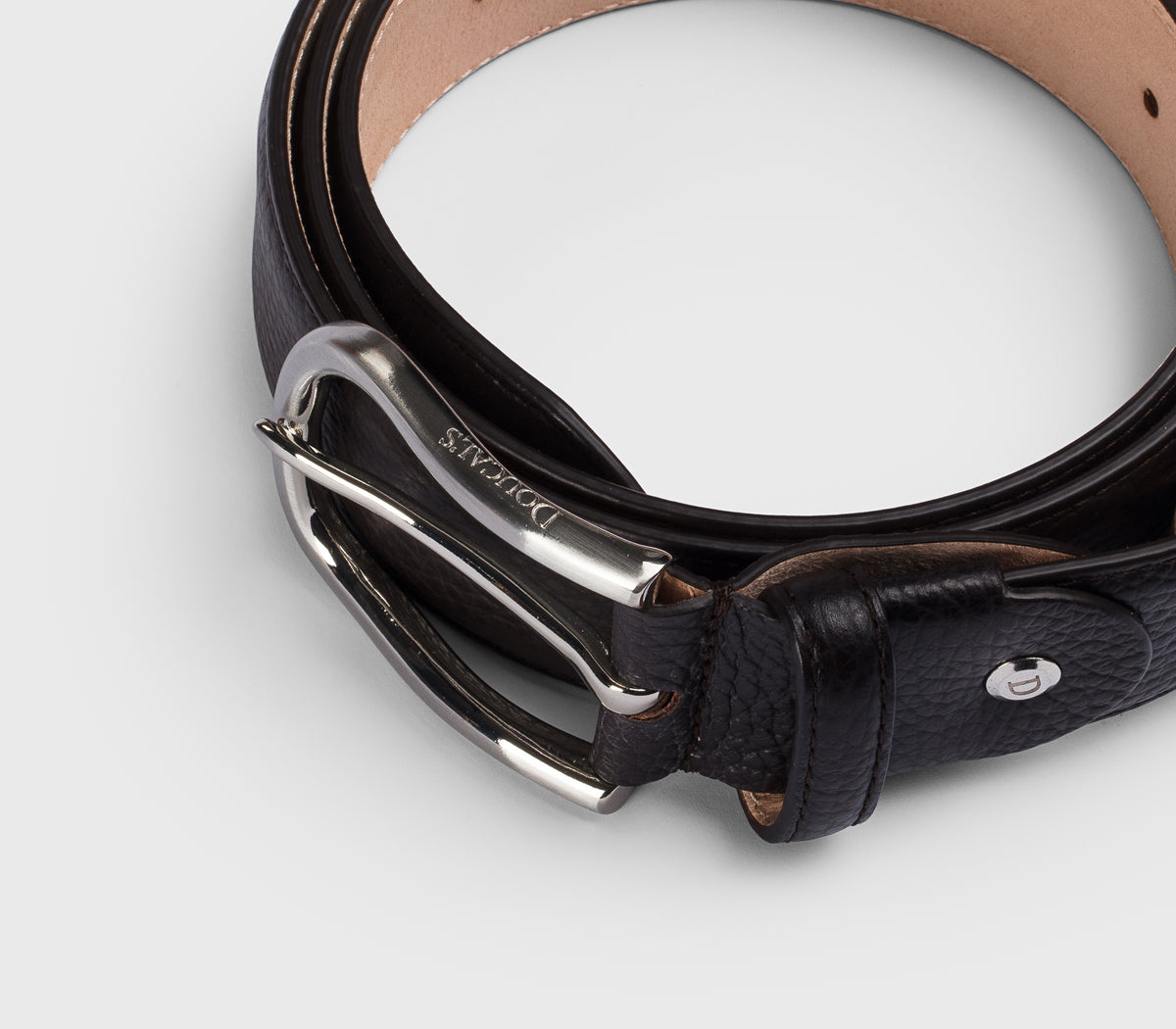 Adjustable “ebony” brown tumbled leather belt