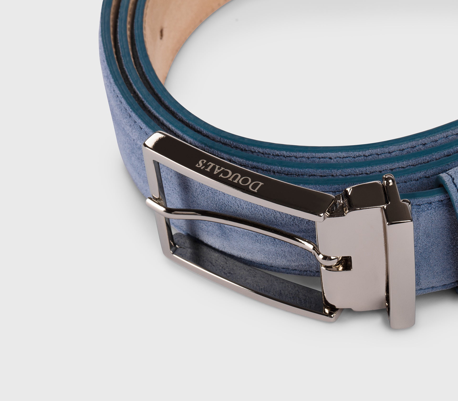 Denim-colored adjustable suede belt