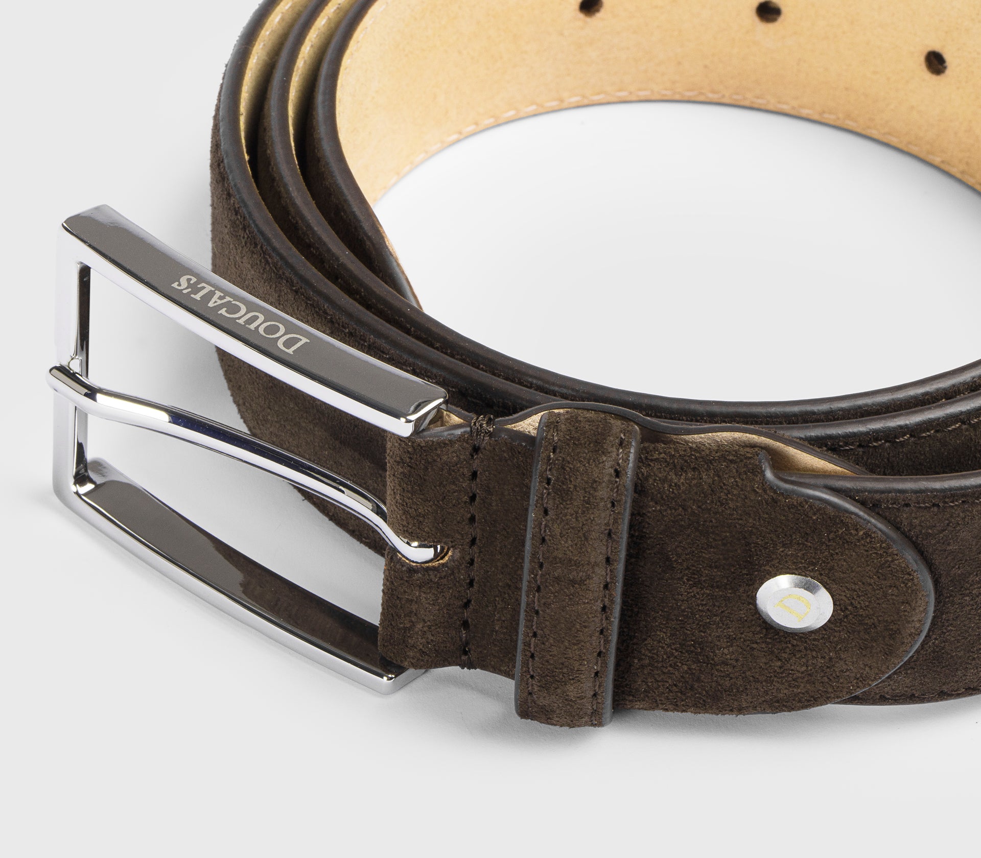 “Earth” brown suede belt with square buckle
