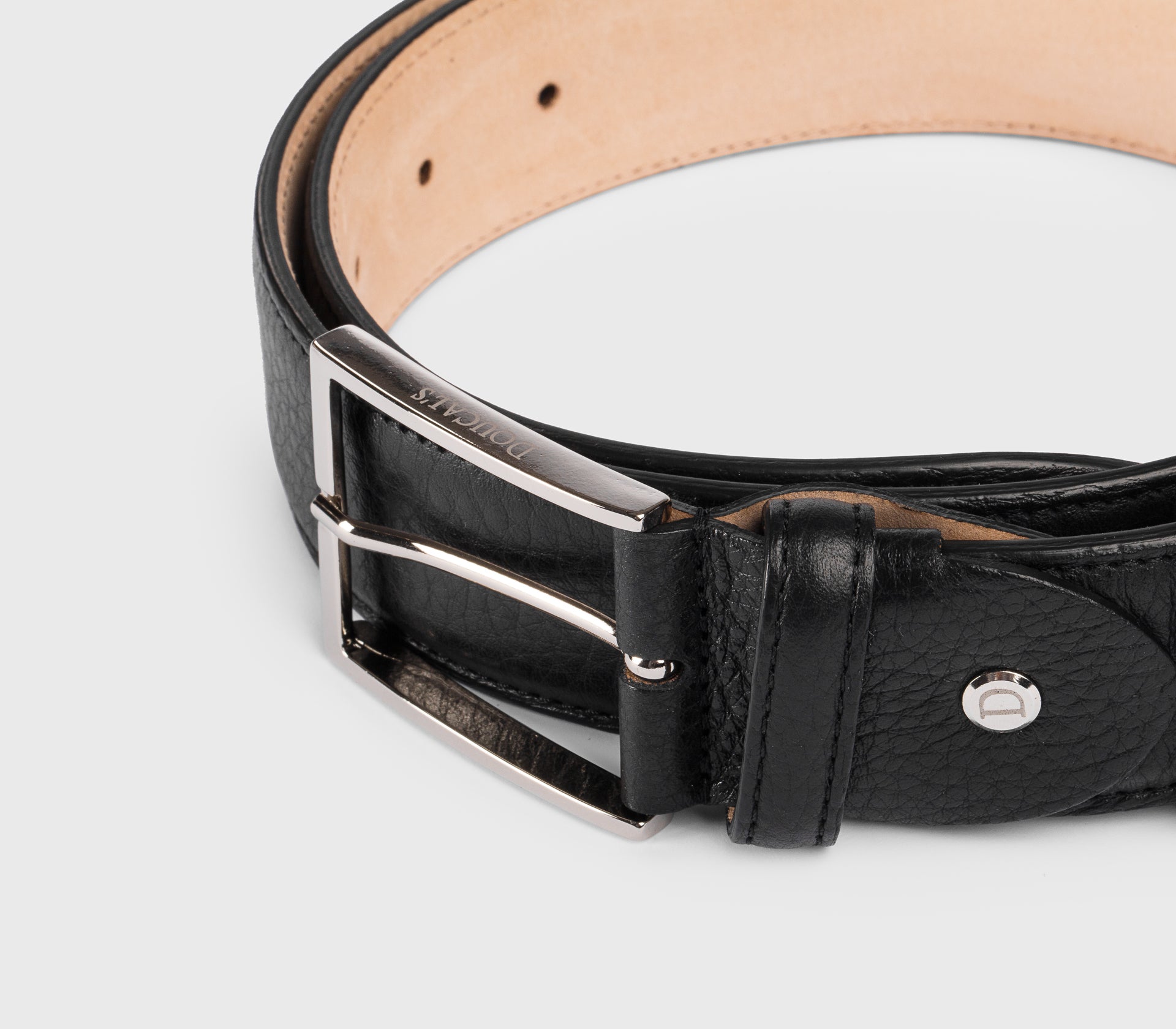Menâ€™s black adjustable tumbled leather belt