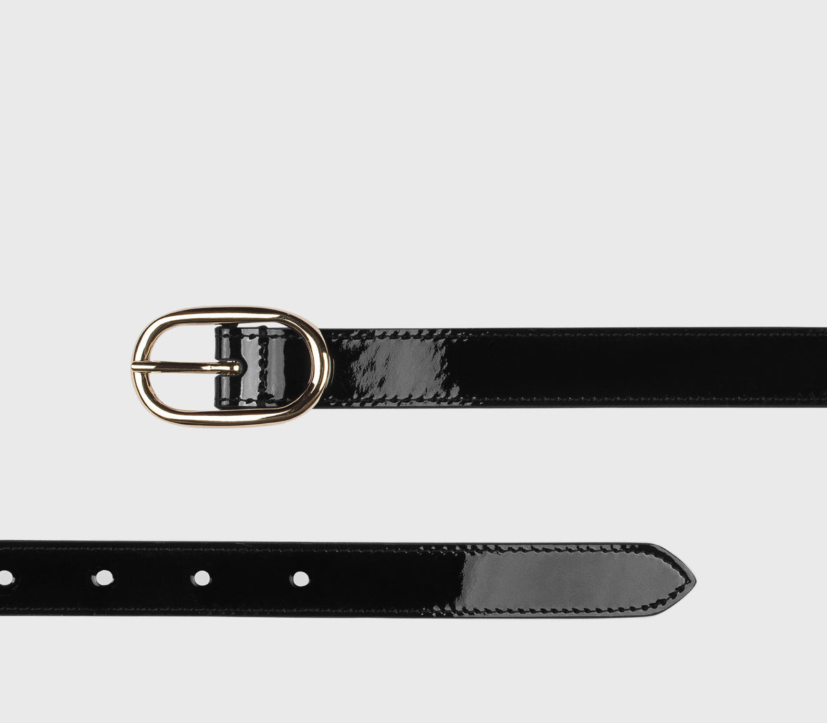 Adjustable black patent leather belt