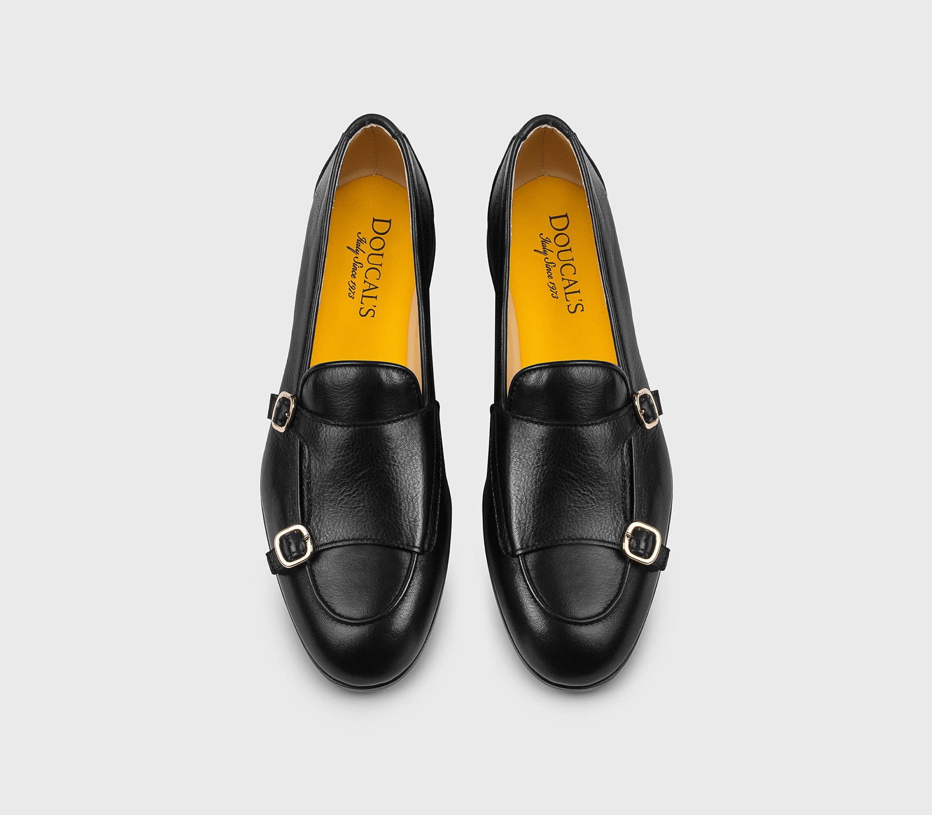 Black leather double-buckle loafer
