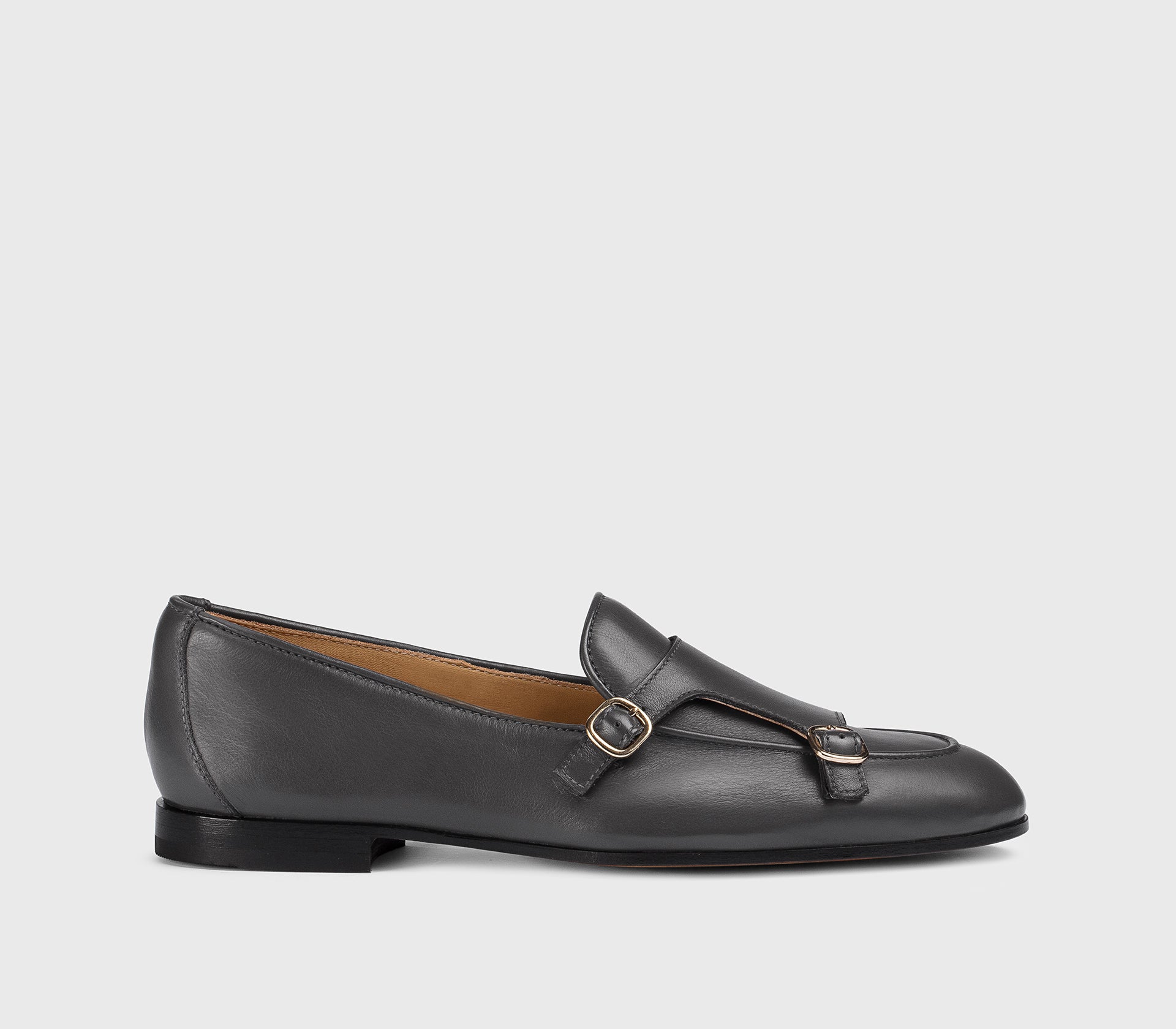 Dark grey double-buckle loafer
