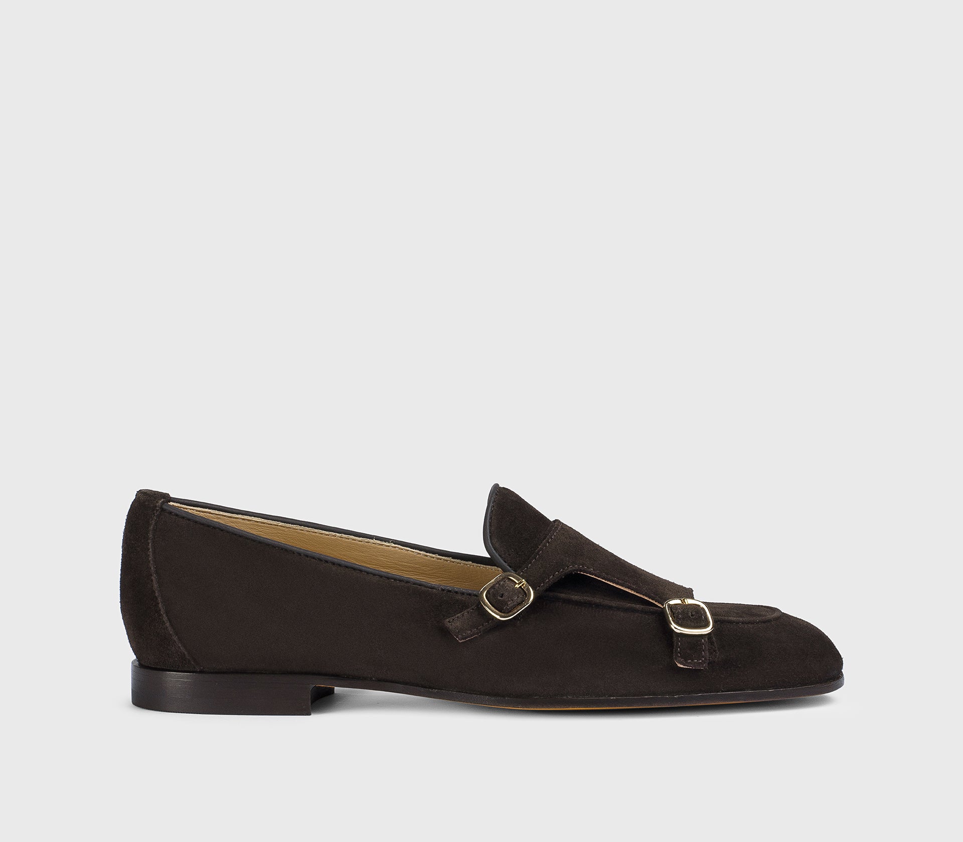 Mahogany-coloured suede double-buckle loafer