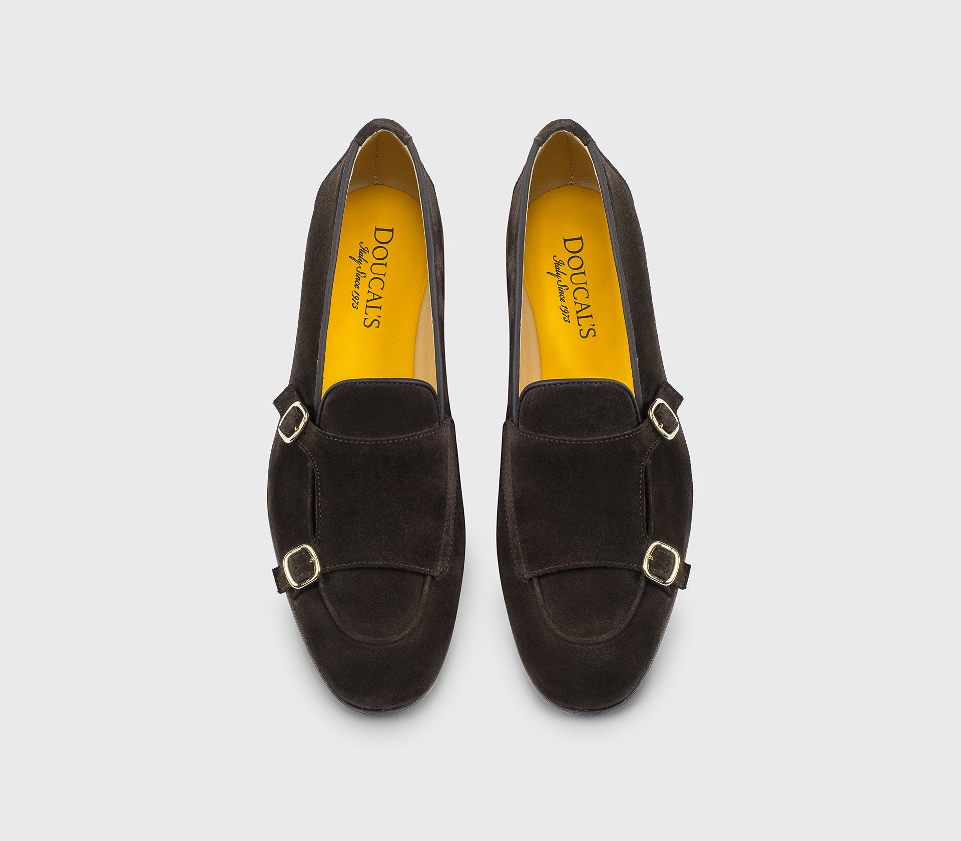 Mahogany-coloured suede double-buckle loafer