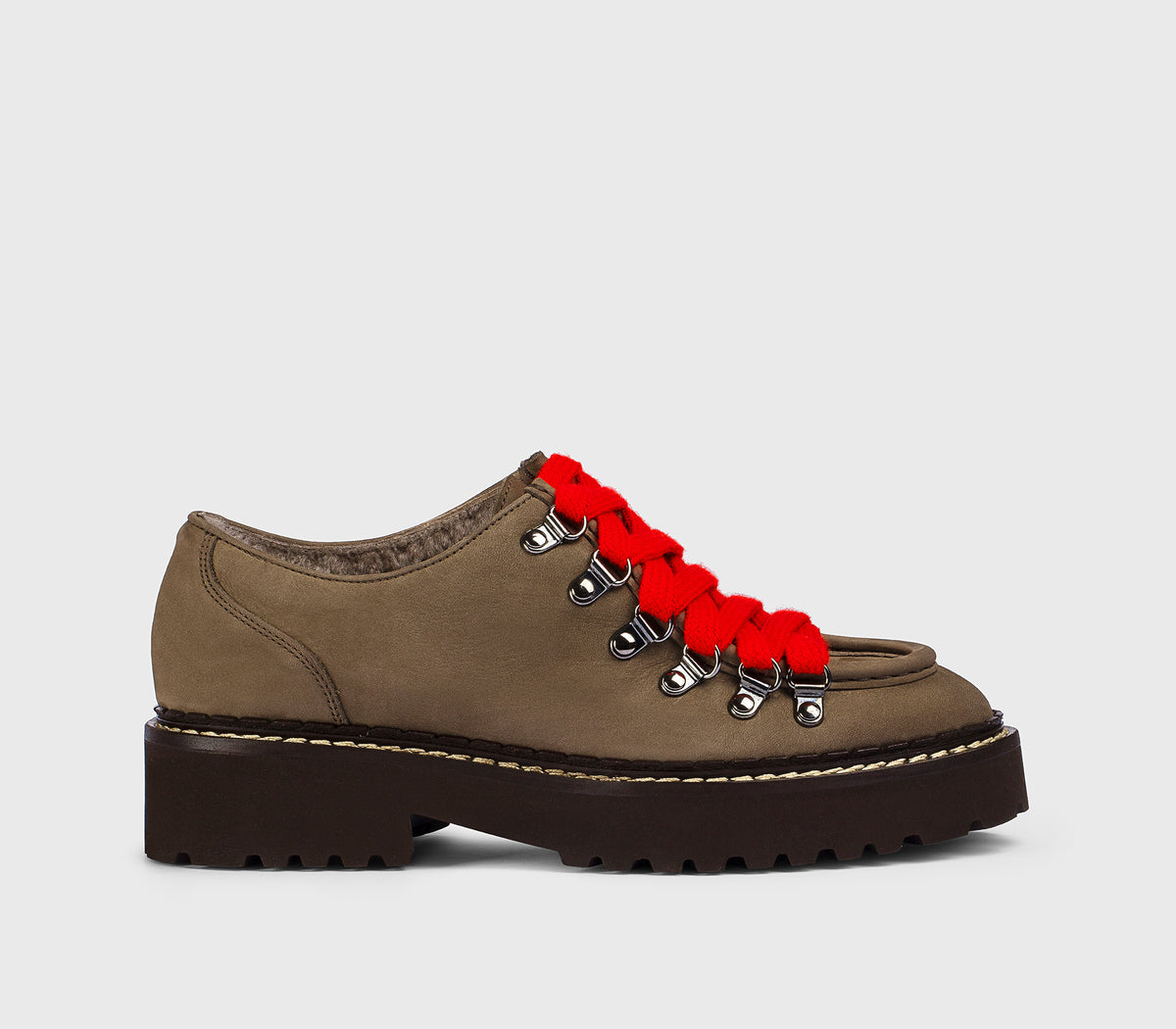 Mink-coloured leather lace-up shoe with hooks