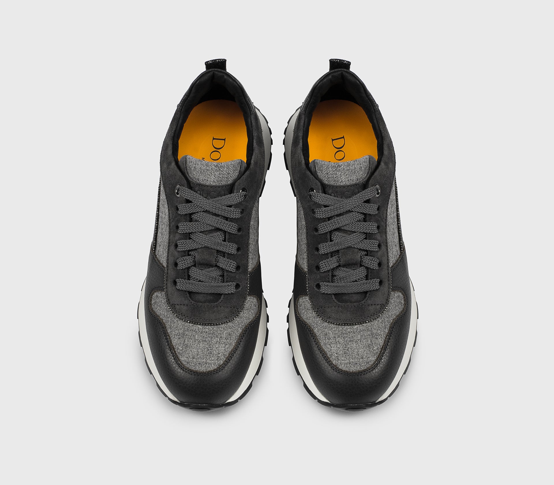 Sneakers en cuir et tissu gris