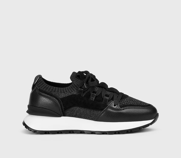 Women's leather, suede and technical fabric sneaker | black