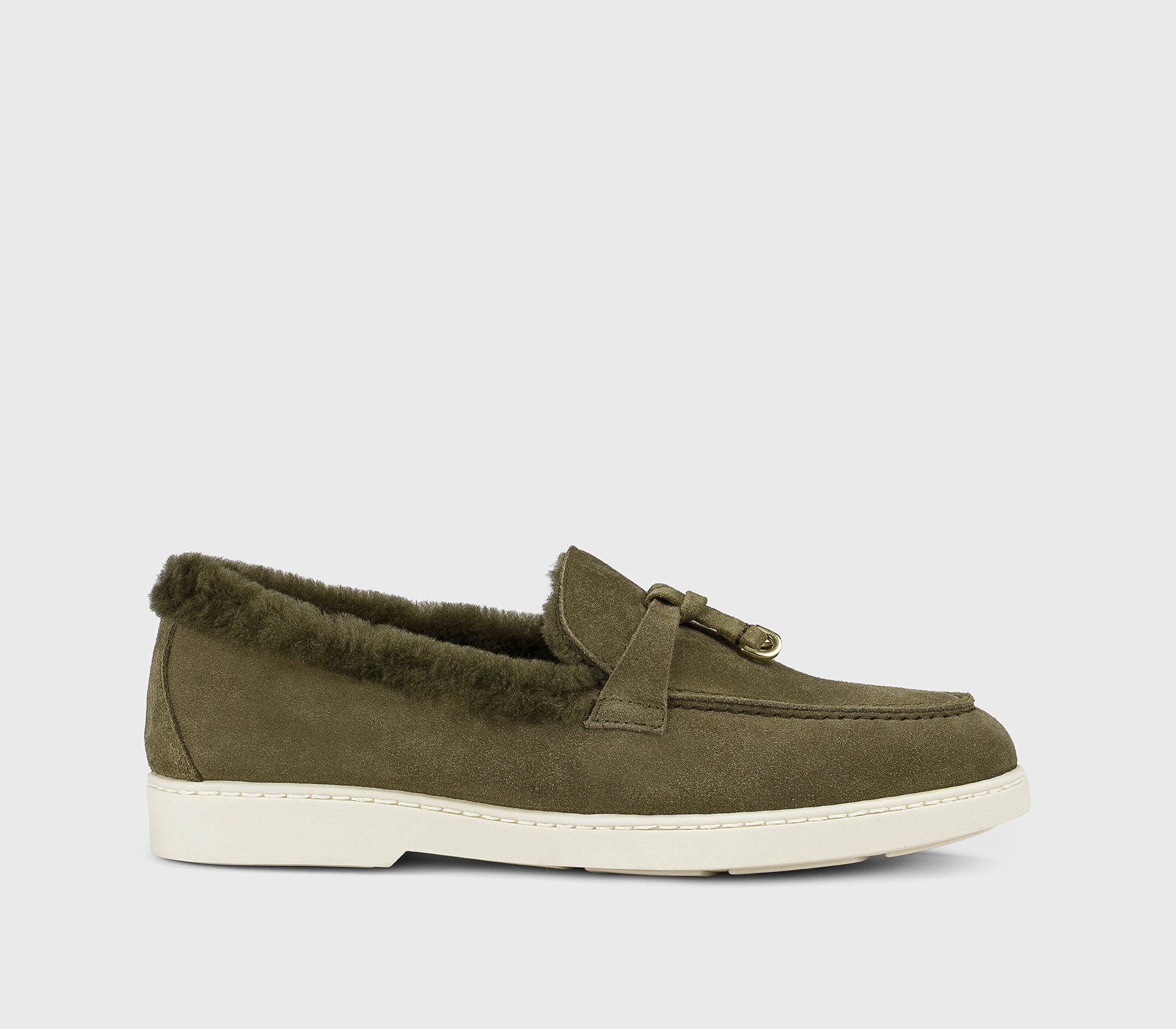 DD8733EDO-UM252GV37 - Mocassino in suede e montone verde "origano"
