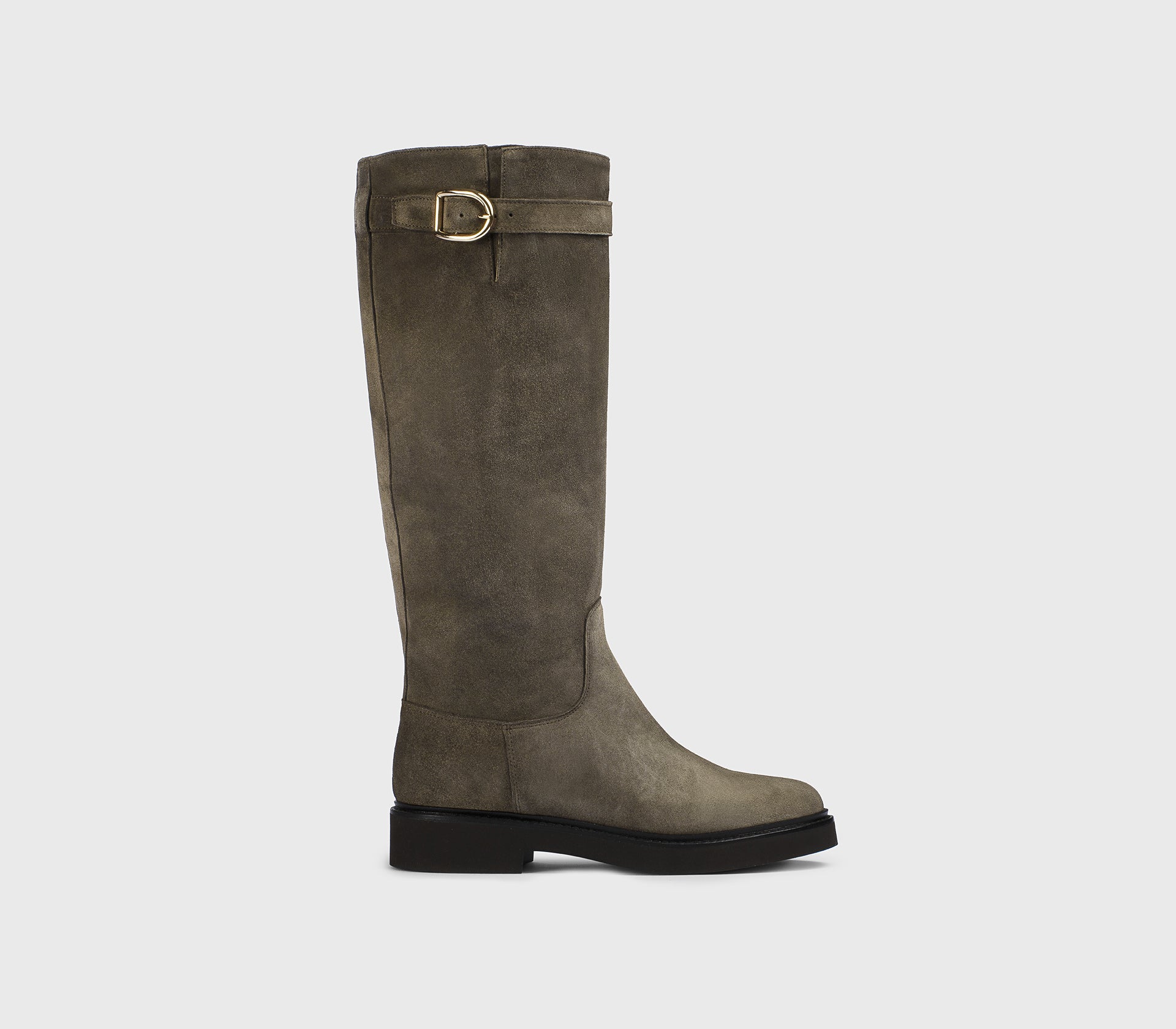 Stiefel mit Schnallenverzierung aus kaffeebraunem Veloursleder