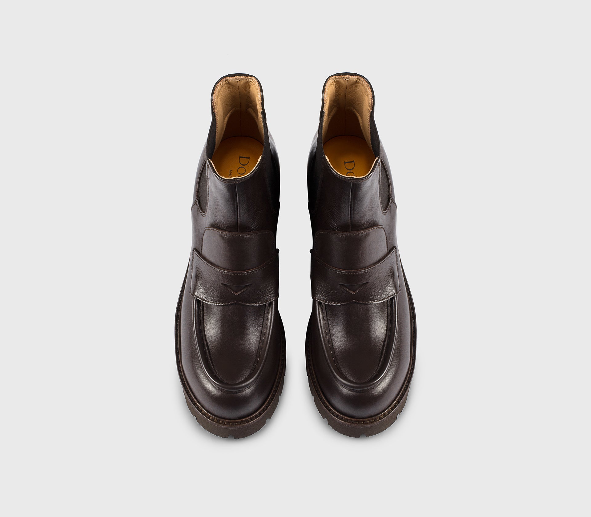 Mahogany wide-heeled leather ankle boot