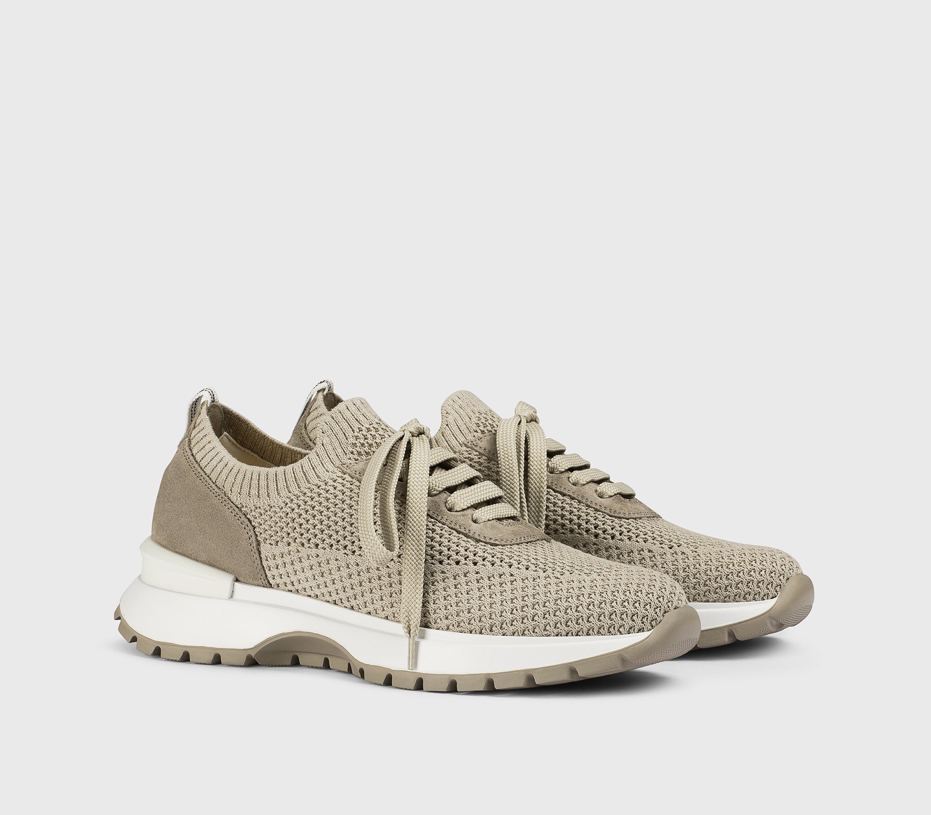 Кроссовки из технической ткани и замши, цвета хавана