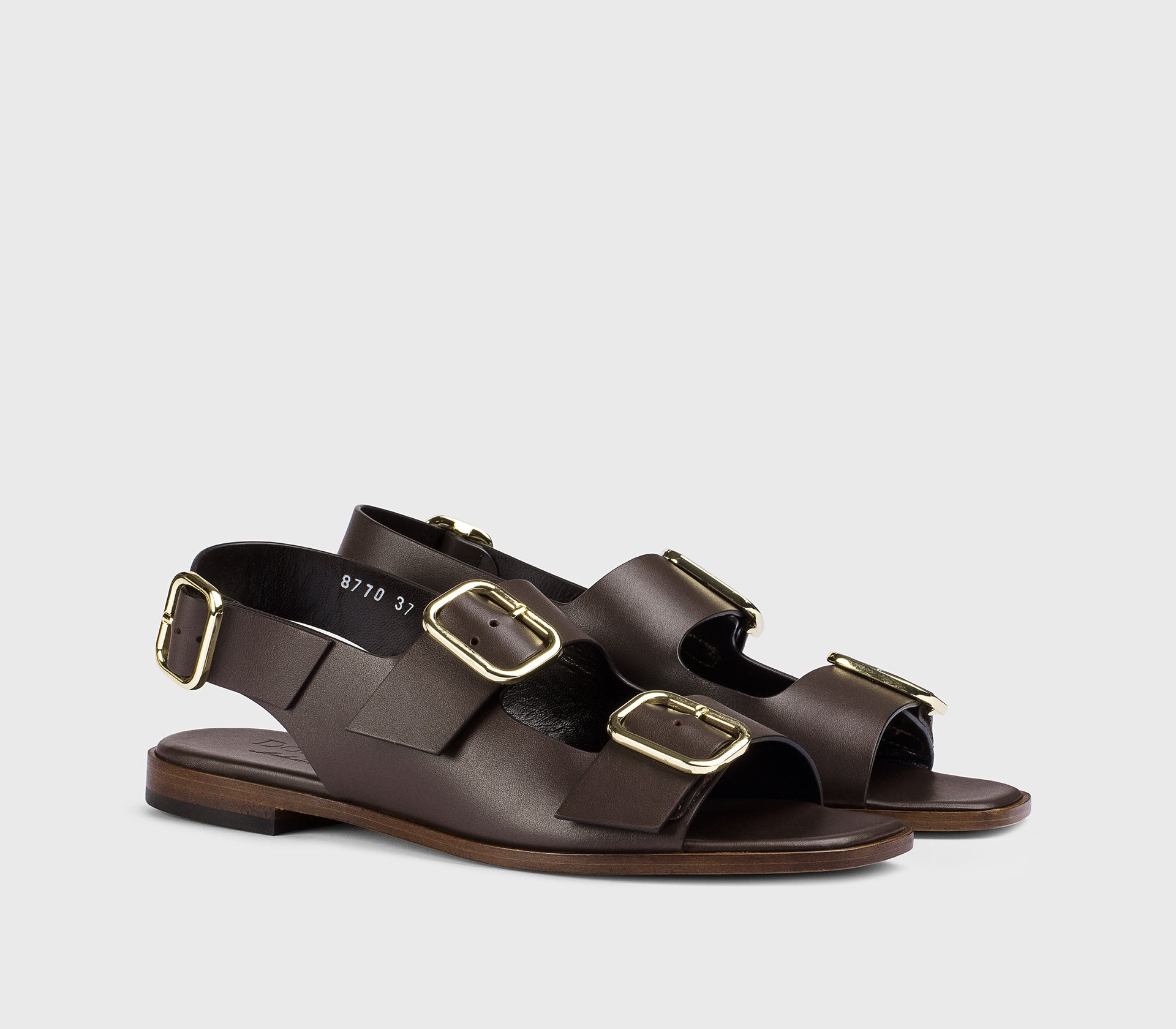 Sandale à boucles en cuir marron café