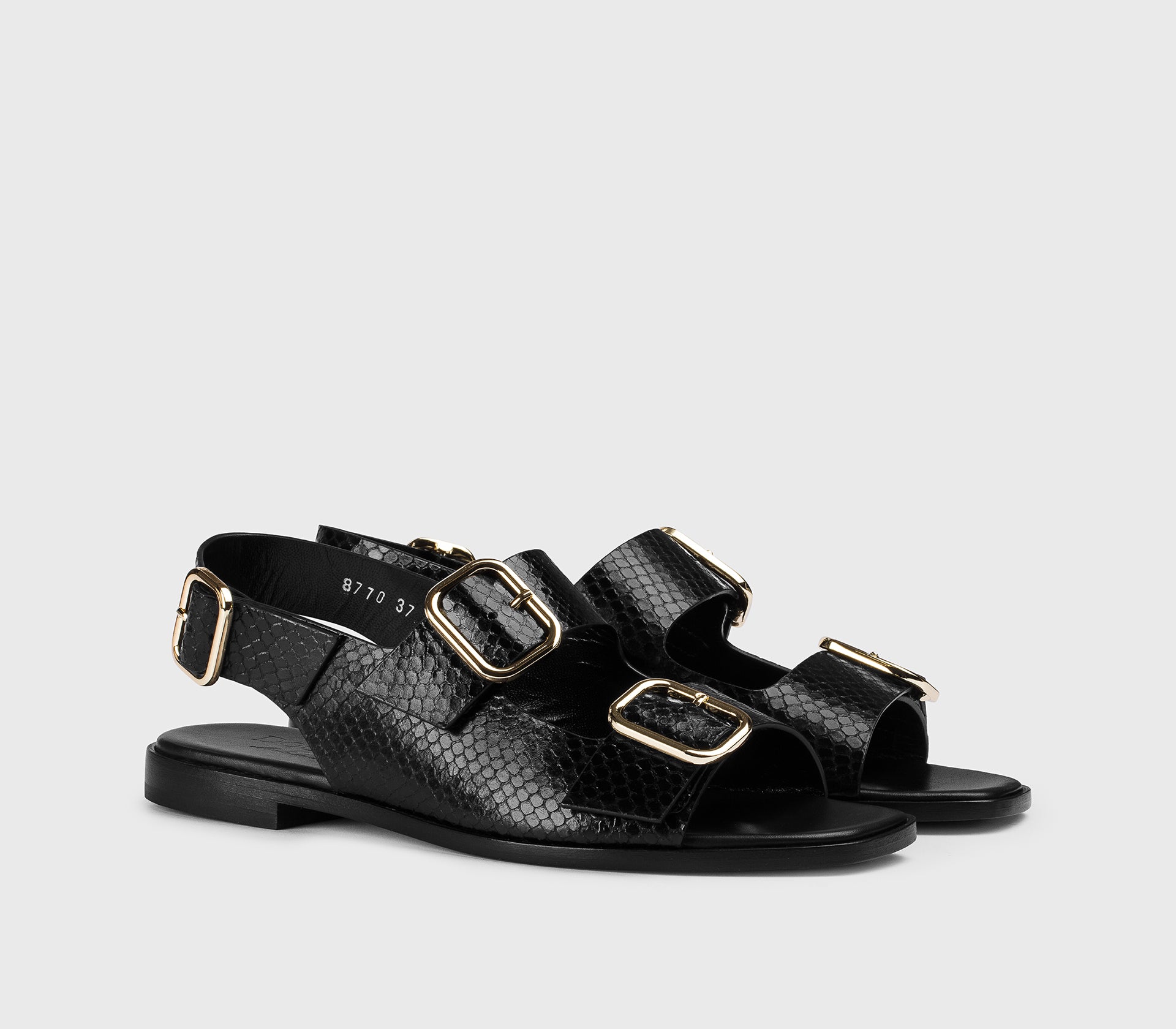 Sandale en cuir noir imprimé python