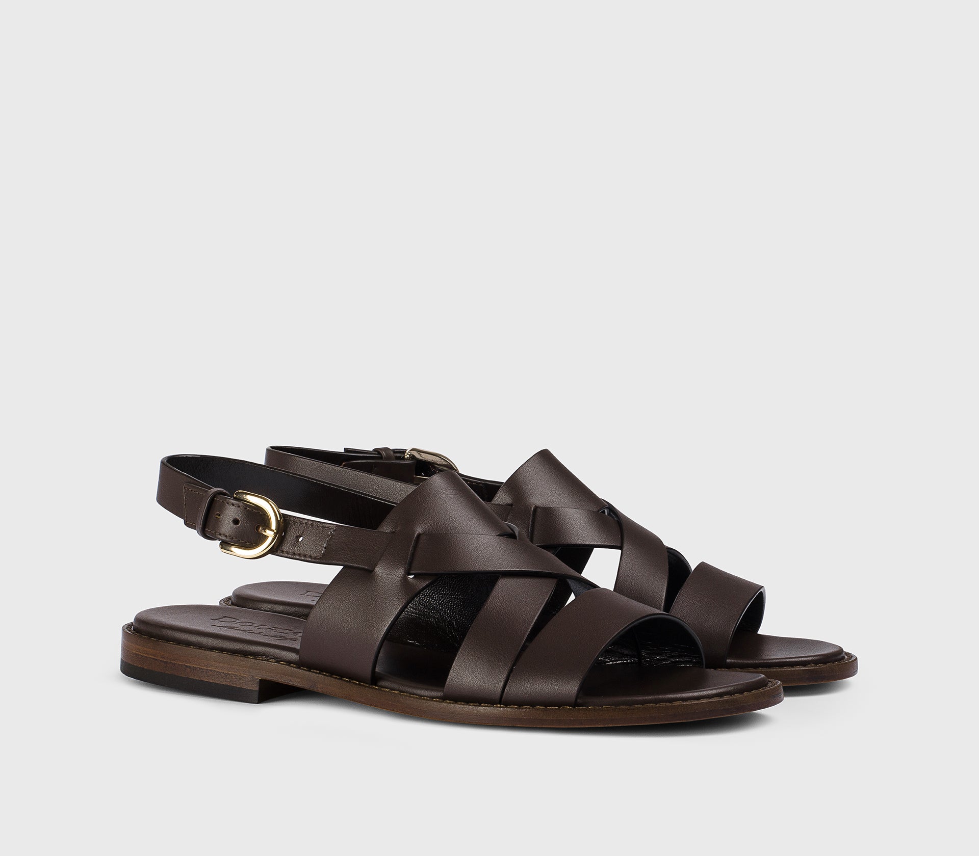 Sandale multi-brides en cuir marron café